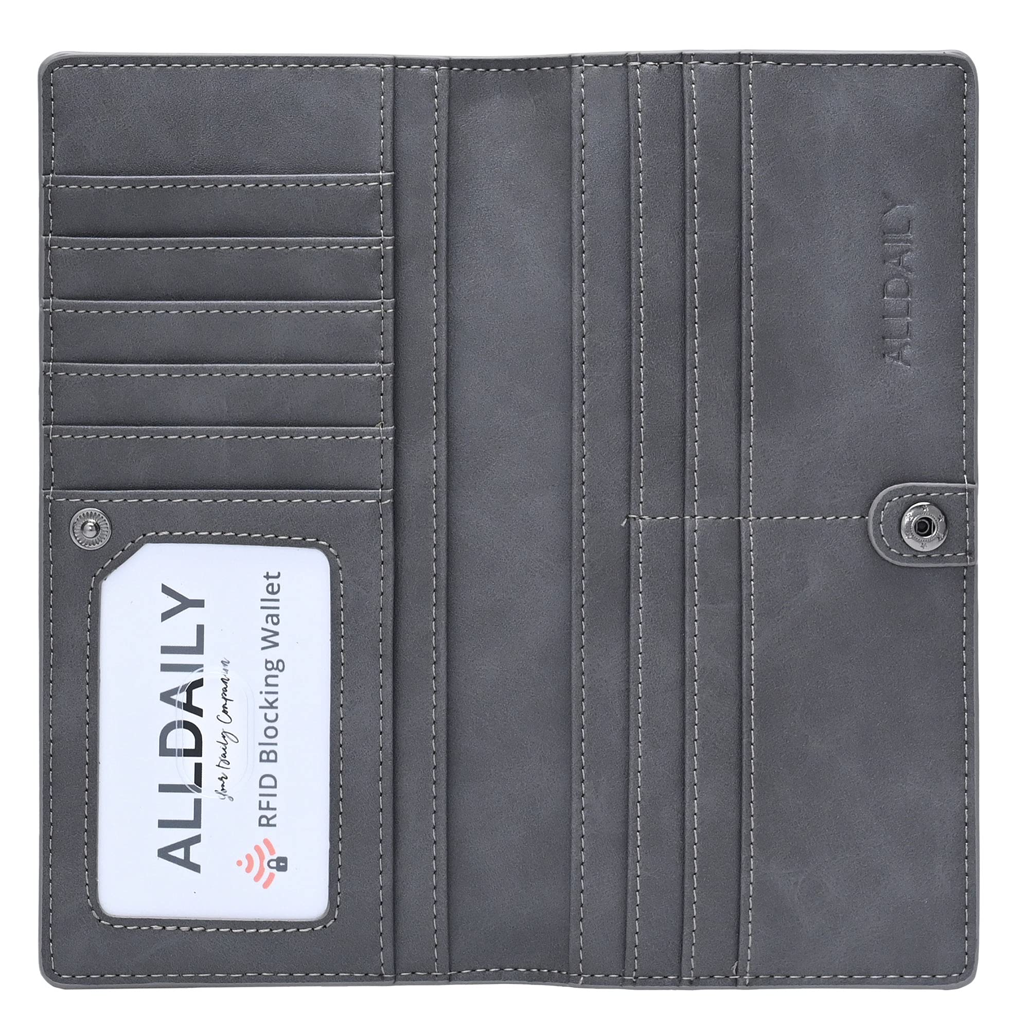 Alldaily Ultra Slim Thin Women Wallet RFID Blocking Credit Card Holder Bifold Long Ladies Billfold (Grey)