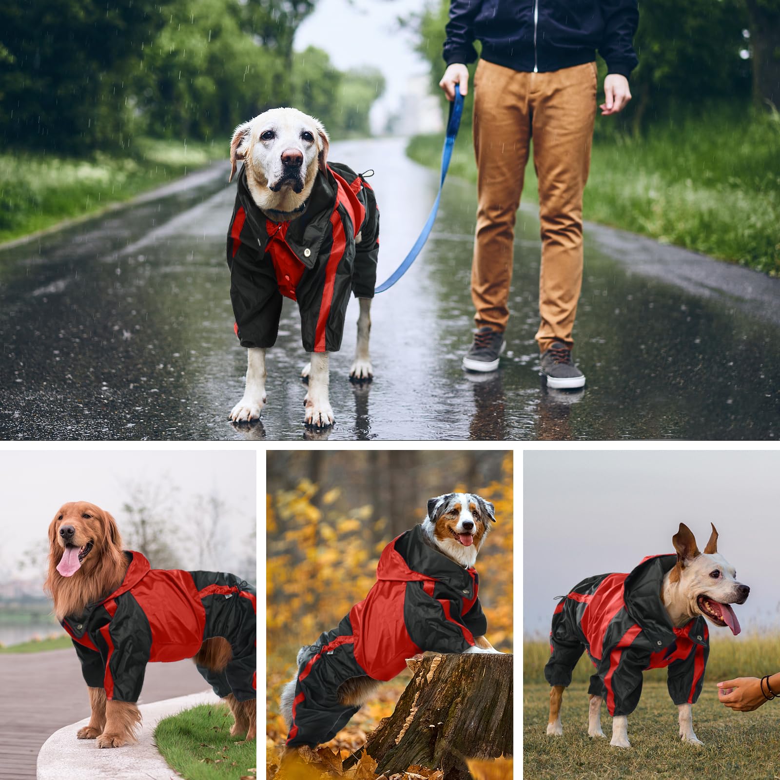 Chubasquero para perro, impermeable para perros grandes, chaqueta de lluvia ligera, poncho ajustable de 4 patas para mascotas con capucha, chaleco a prueba de nieve, ropa de lluvia con agujero