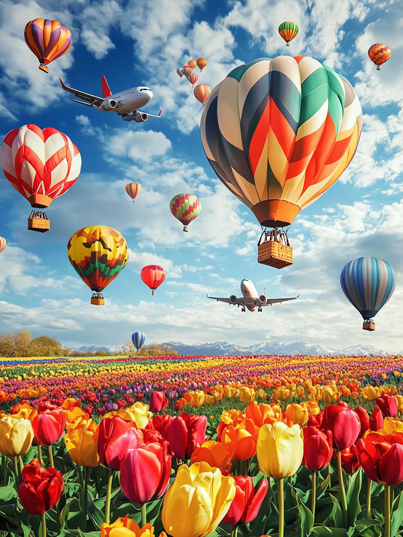 Yomiie 5D Diamond Art Kits for Adults, Airplane Balloon Diamond Painting Art Landscape DIY Full Round Drill Kits, Embroidery Rhinestone Diamond