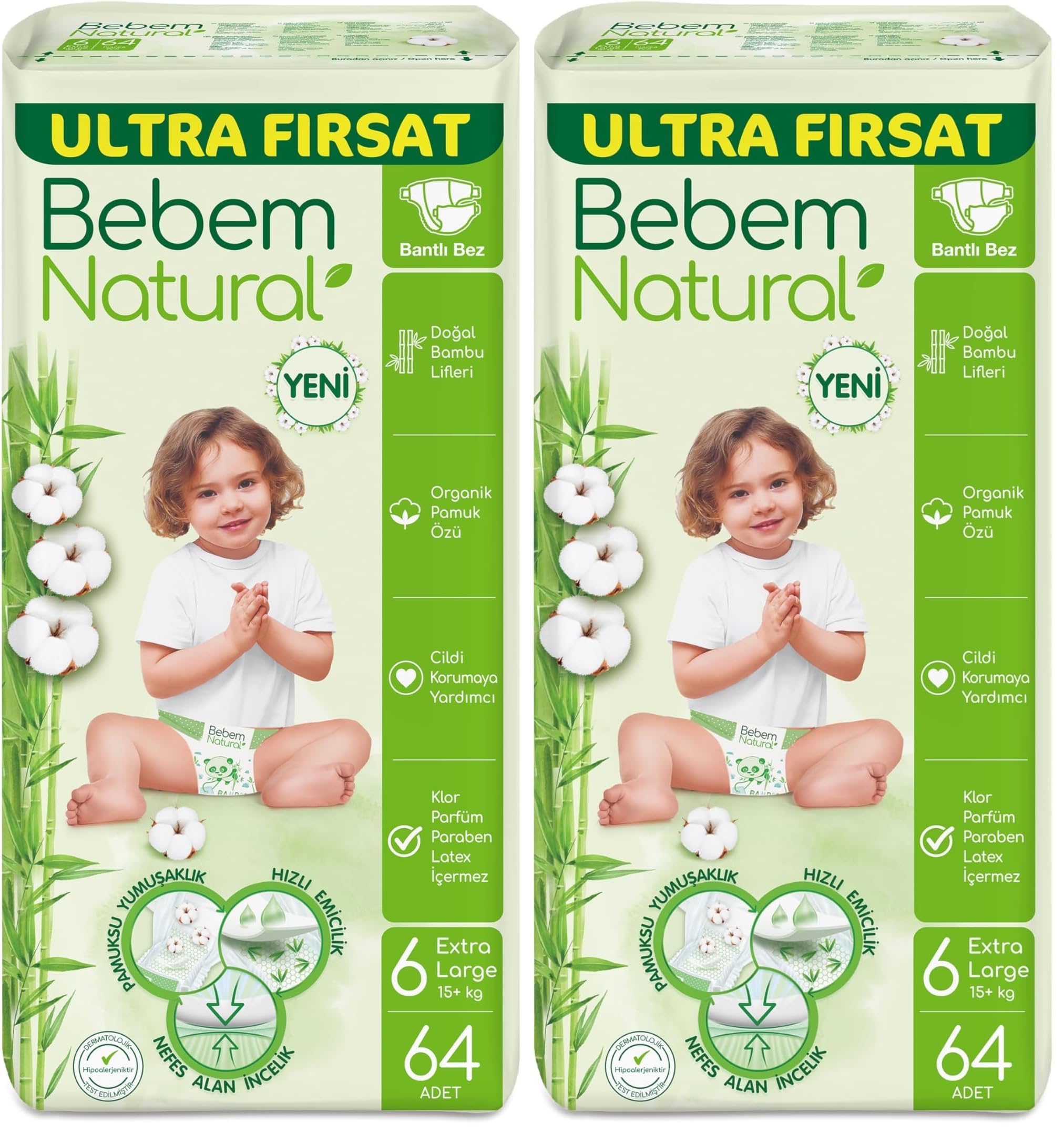 Bebem Natural E.Large Bebek Bezi 64'lü (2 paketi)
