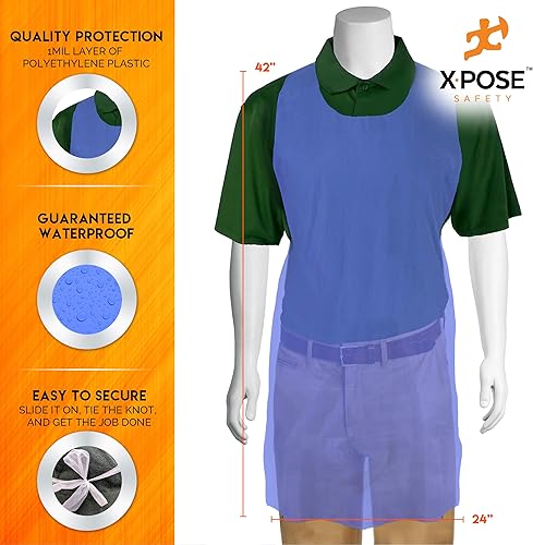 Miniatura 2 de Xpose Safety 100 delantales desechables de plástico azul para cocinar y más empaquetados individualmente, duraderos de 1 mil, polietileno