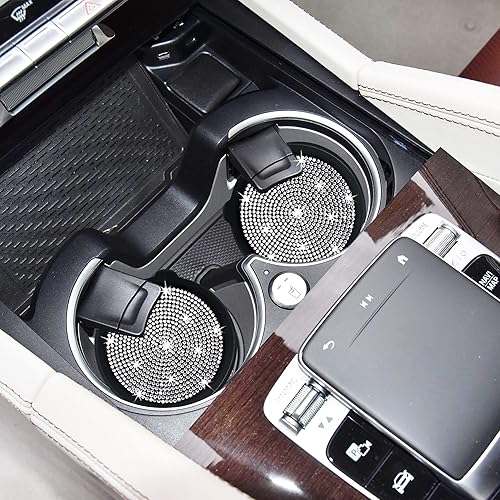 Miniatura 4 de Amooca Portavasos universales antideslizantes para automóvil, accesorios para interiores de automóvil, 2 unidades, diamantes de imitación negros