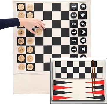 Pacific Shore Games Cloth Rollup Travel Chess, Checkers and Backgammon Game Set