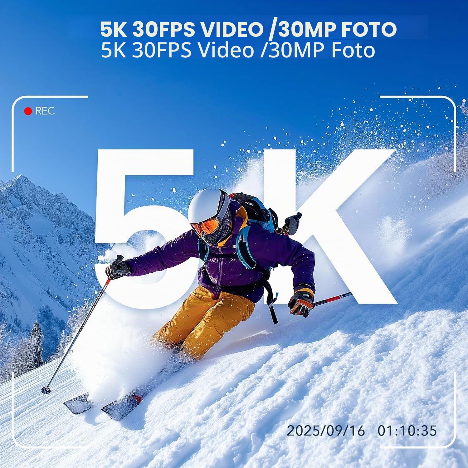 Action Cam, 5K30FPS 30MP Action Cam 40M Unterwasserkamera wasserdichte WiFi 170° Ultra-Weitwinkel EIS Action-Kamera 5X Zoom mit Fernbedienung und 2X 1350mAh Akkus(Black, SP10v19)