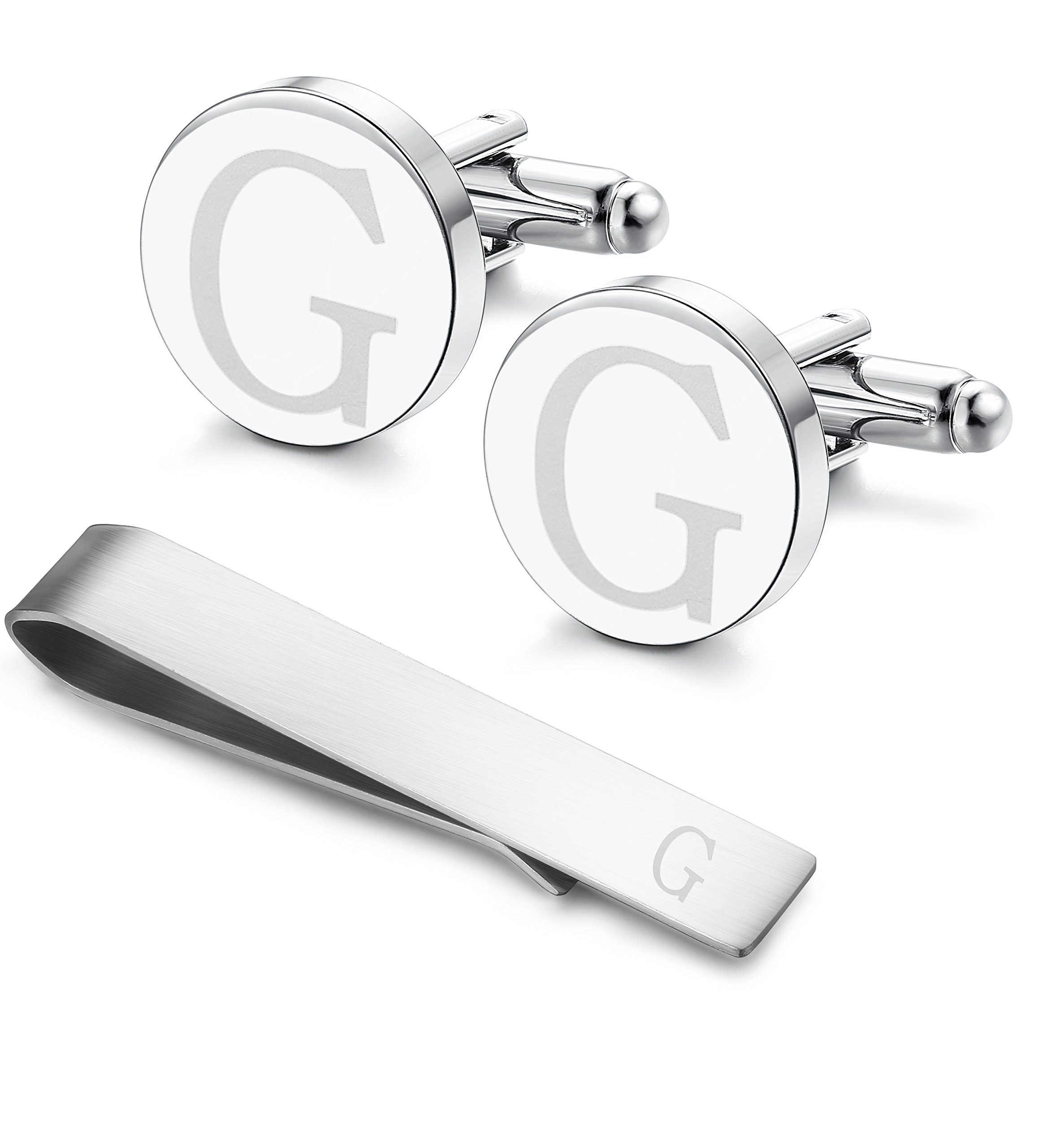 LOYALLOOK Initial Cuff Links Mens and Tie Clips for Men
