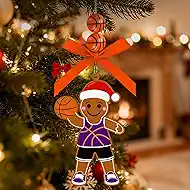 4in Gingerbread Man Basketball Ornaments for Christmas Tree Gingerbread Wooden Christmas Ornament for Xmas Holiday Birthday Party Home Hanging Decorations for Basketball Lovers Sport Players Fans