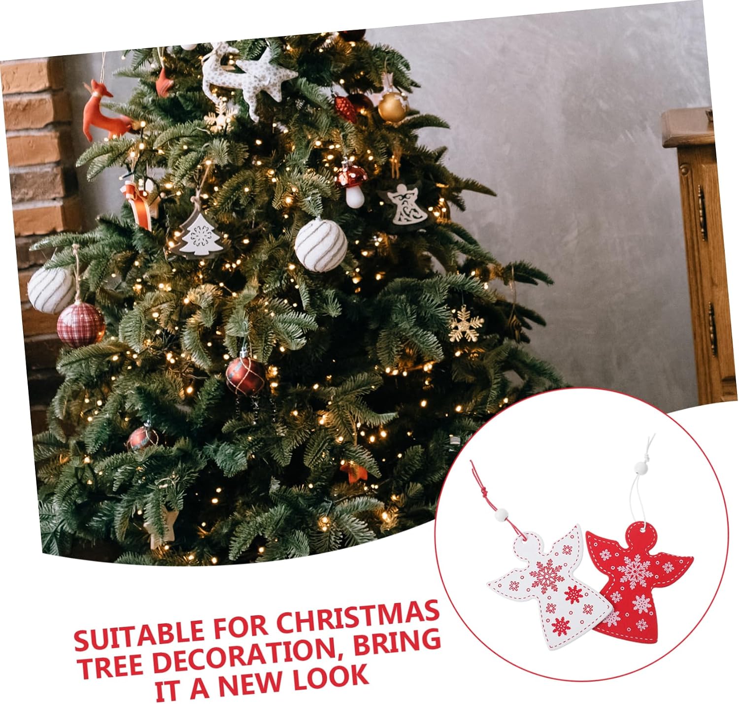 20pcs Wooden Christmas Angel Hanging Decorations Xmas Tree Ornaments