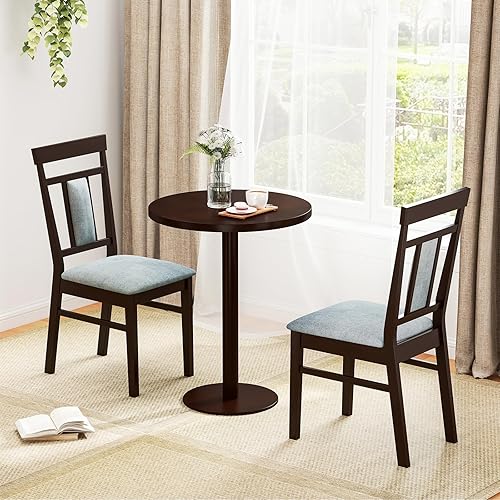 Miniatura 9 de GOFLAME Juego de 2 sillas de comedor de madera, sillas de cocina tapizadas con asiento y respaldo acolchados, sillas laterales sin brazos con marco