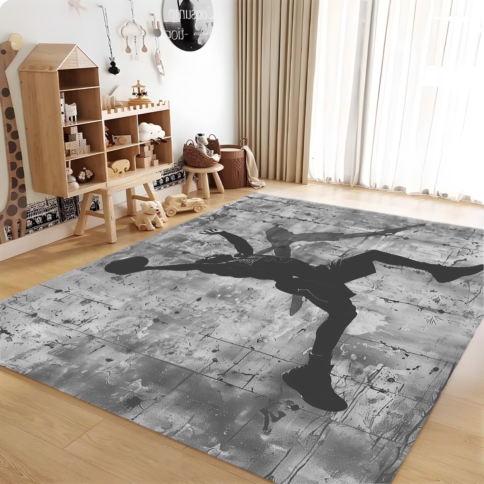 Tapis Chambre Joueur De Basket Gris 120x180cm Tapis Salon Doux à Poils Courts, Tapis Lavable en Machine, Moquette Style Imprimé 3D, Tapis Antidérapant Intérieur Moelleux