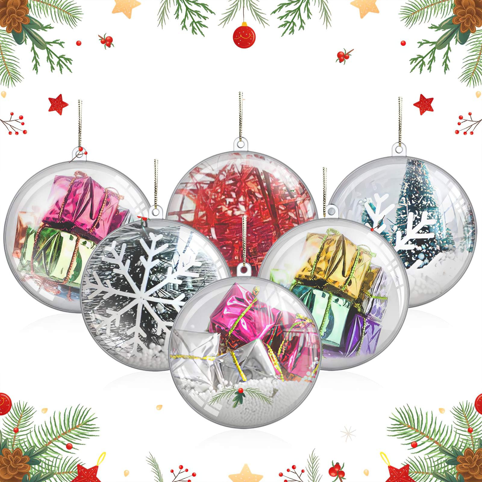 20 Pack 3.15in Christmas Ornament Balls, Fillable Clear Ornaments Balls with Rope, DIY Plastic Christmas Tree Decorations Baubles Transparent Ball Gifts for Holiday Wedding Party Home Decor