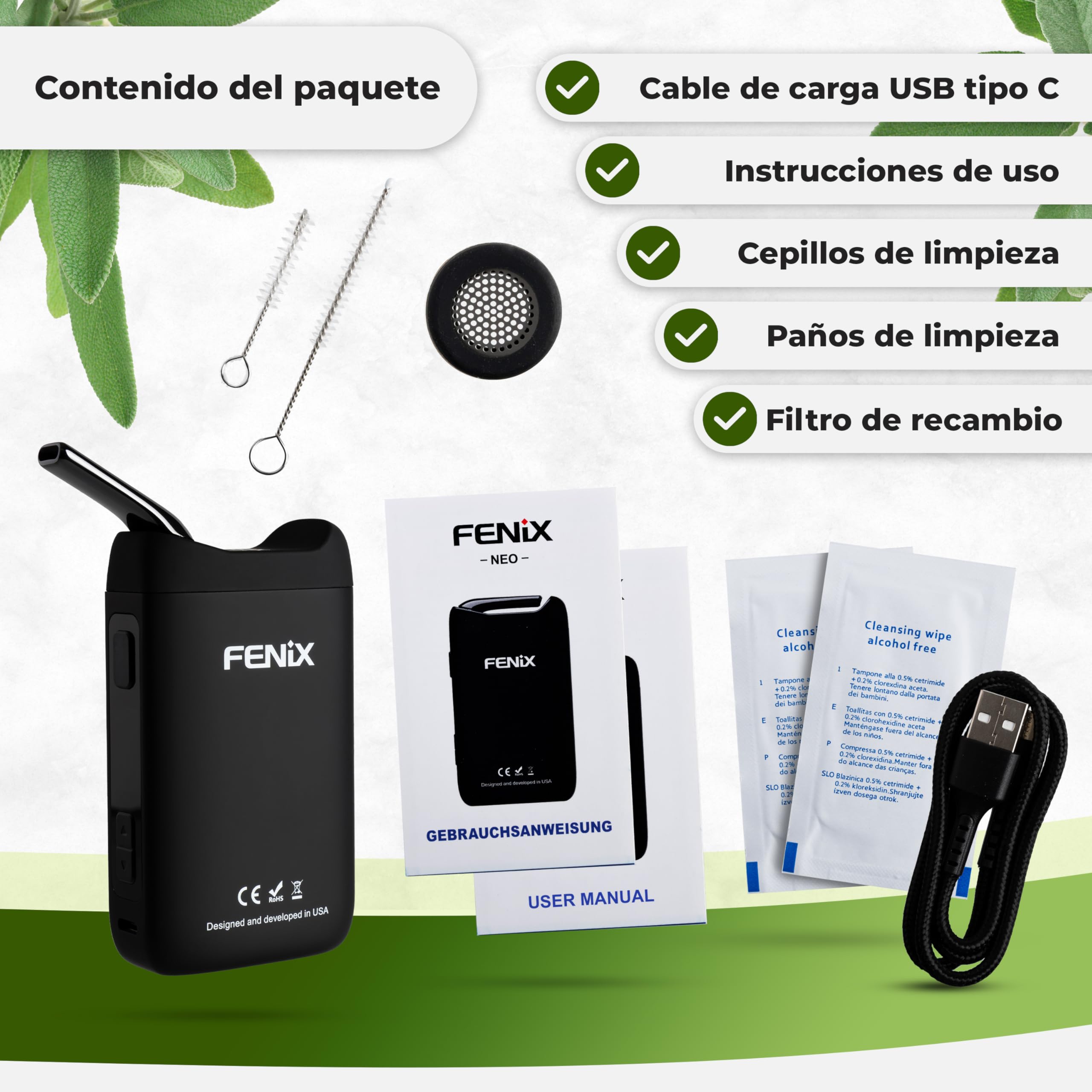 FENiX NEO Vaporizador Premium | Para hierbas y extractos | 100% convección | USB-C | Cámara de titanio | Rango de temperatura 120 - 221°C