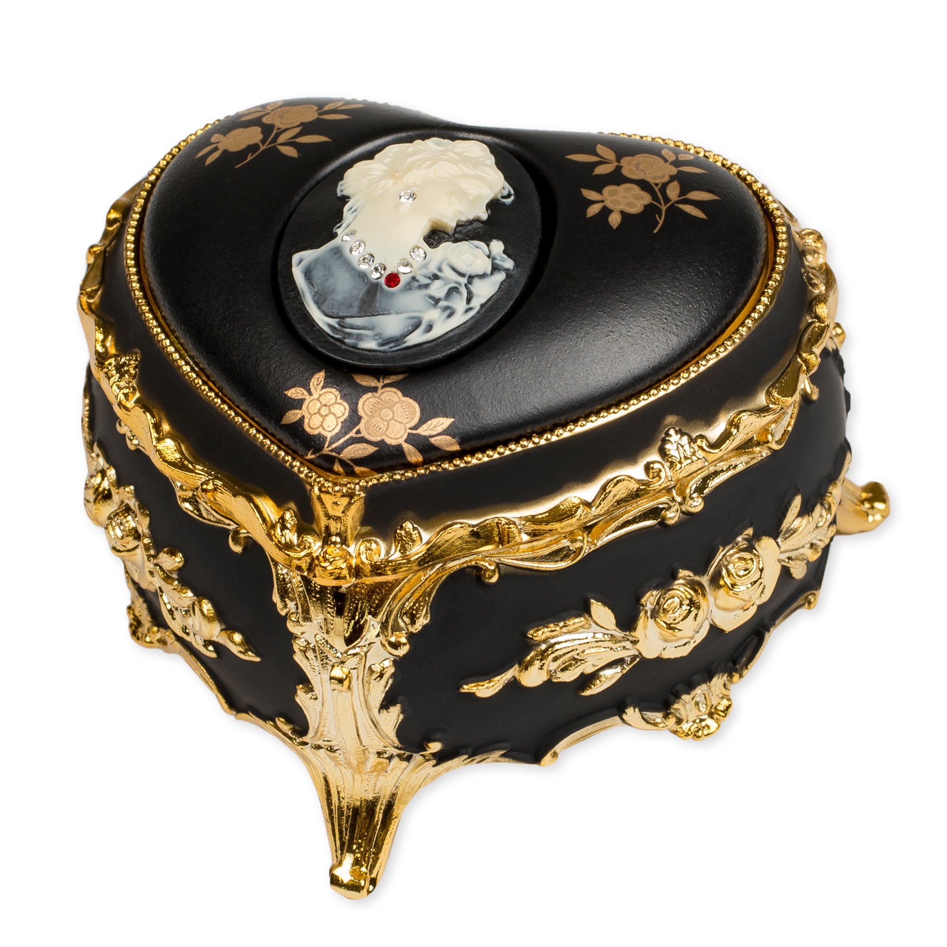 Splendid Heart Shaped Cameo Music Box/Jewelry Box with Sparkling Austrian Crystal Components Playing My Heart Will Go On