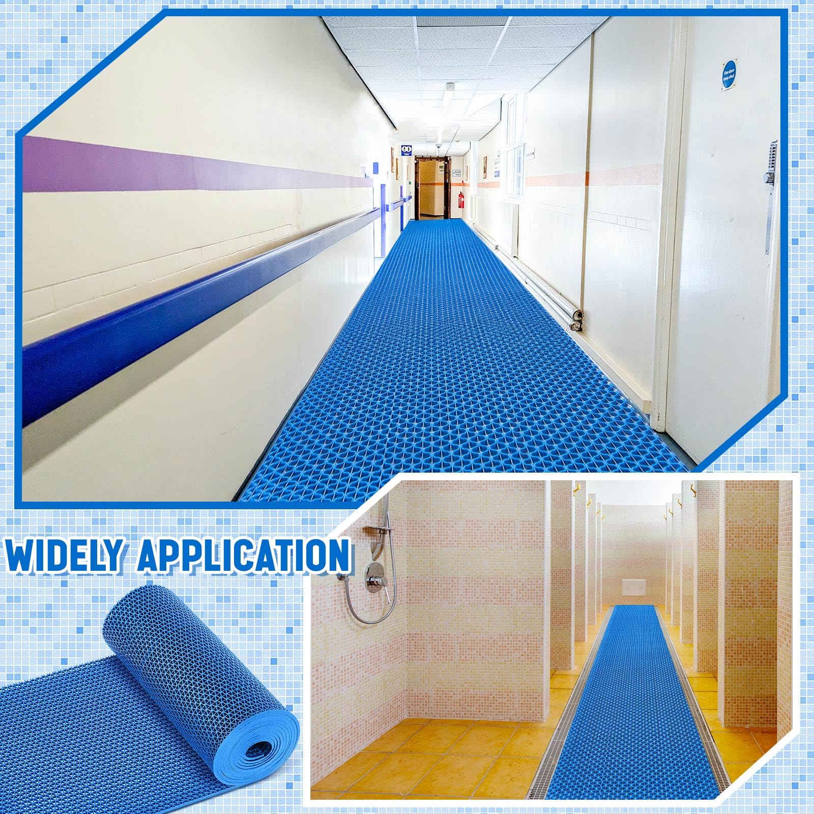 Reallnaive 12in x 10ft Pool Mat Non Slip Drainage Mats Swimming Pool Floor Deck Mats Large Rubber Rugs PVC Splash Mesh Hollow Doormat Roll for Outdoor Indoor Patio Garage Kitchen Bathroom Safety(Blue) — Amazon image 6