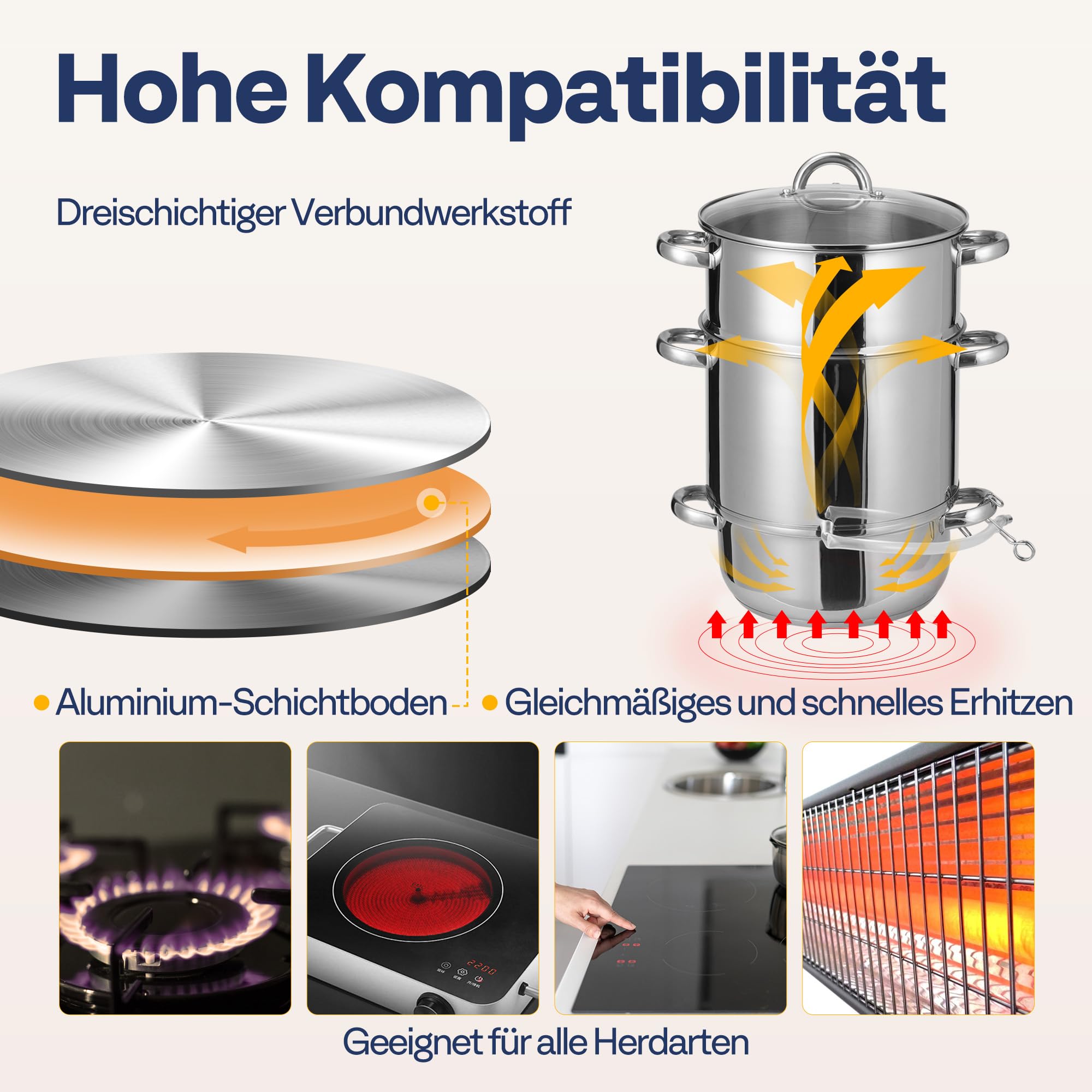 VIVOHOME 10L Dampfentsafter aus Edelstahl für Obst und Gemüse Entsafter Kochtopf mit Deckel aus gehärtetem Glas geeignet für Herdarten Induktion (11 qt)