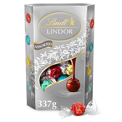 Lindt Lindor Silver Assorted Chocolate Truffles – 337g Box (Approx. 26 Balls) – Smooth Filling – Halloween Treat, Christmas, Gift, Birthday, Congratulations - Silver