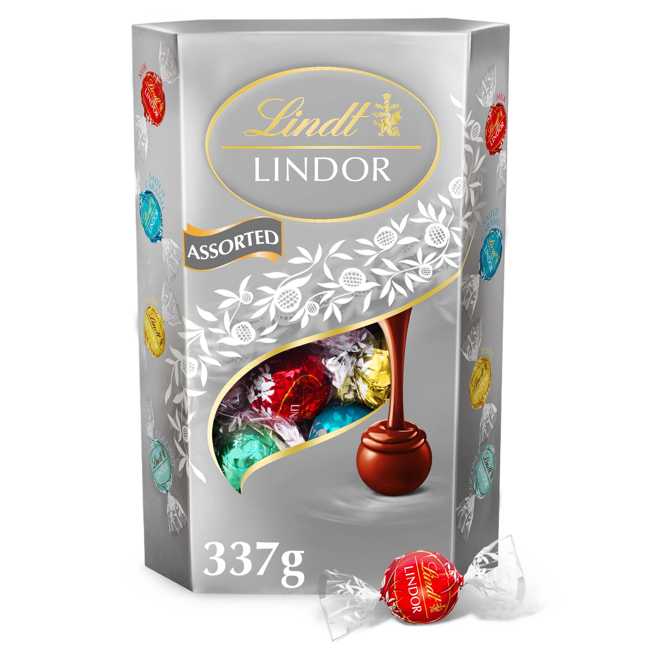 Lindt Lindor Silver Assorted Chocolate Truffles – 337g Box (Approx. 26 Balls) – Smooth Filling – Gift, Birthday, Congratulations, Sharing Treat