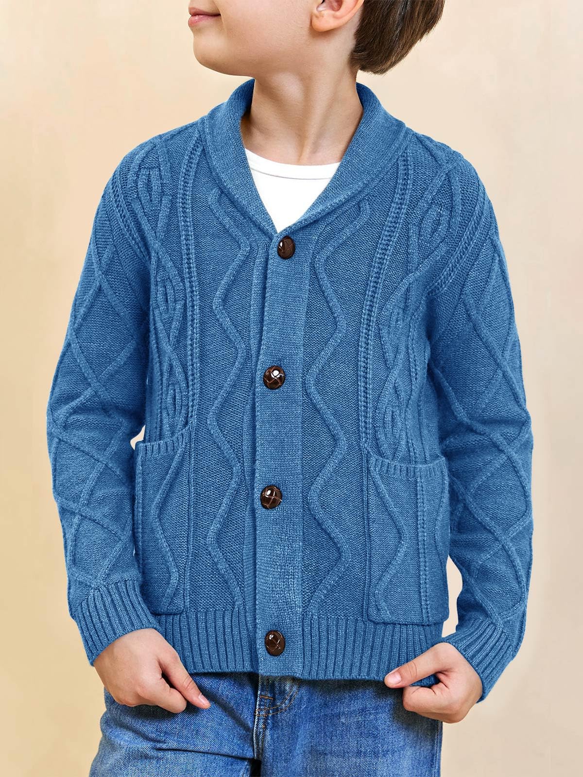Maglione da ragazzo Cardigan Button Down collo a scialle lavorato a maglia capispalla a maniche lunghe maglione cappotti con tasche