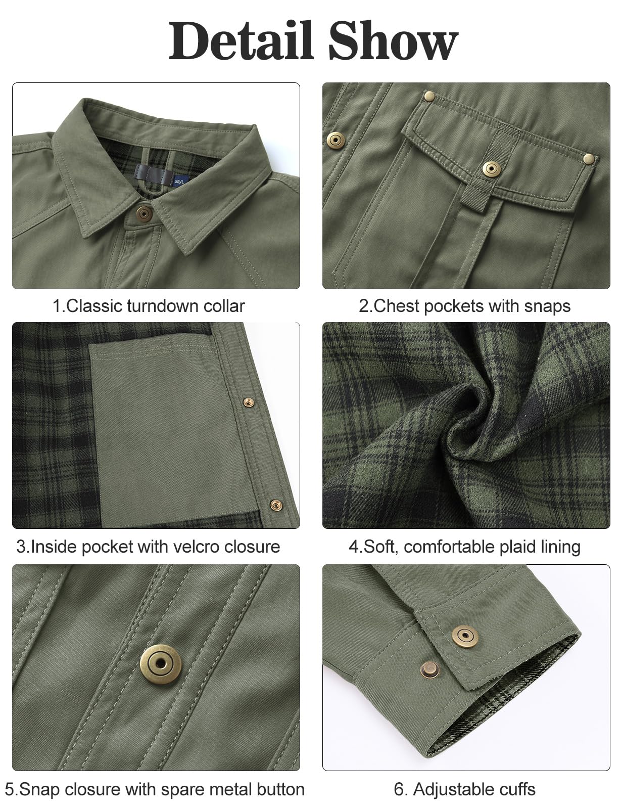 Voqeen Giacca Uomo Casual Camicia Maniche Lunghe Plaid Giubbotto Bottone a Pressione Giacca Occidentale Robusto Outdoor Flanella Foderato Leggera Giubbino