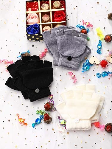 Miniatura 6 de Boao 6 pares de guantes de invierno convertibles sin dedos para niños, guantes cálidos con funda para niños y adolescentes