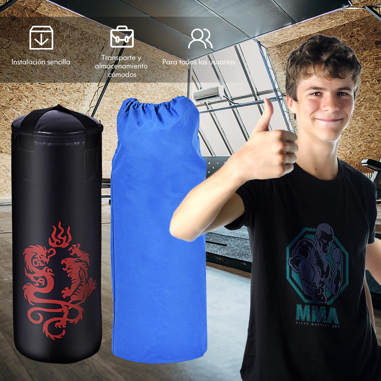 COSTWAY Saco de Boxeo con Relleno para Niños, Set Completo con Guantes, Cuerda de Saltar y Bolsa de Transporte para MMA