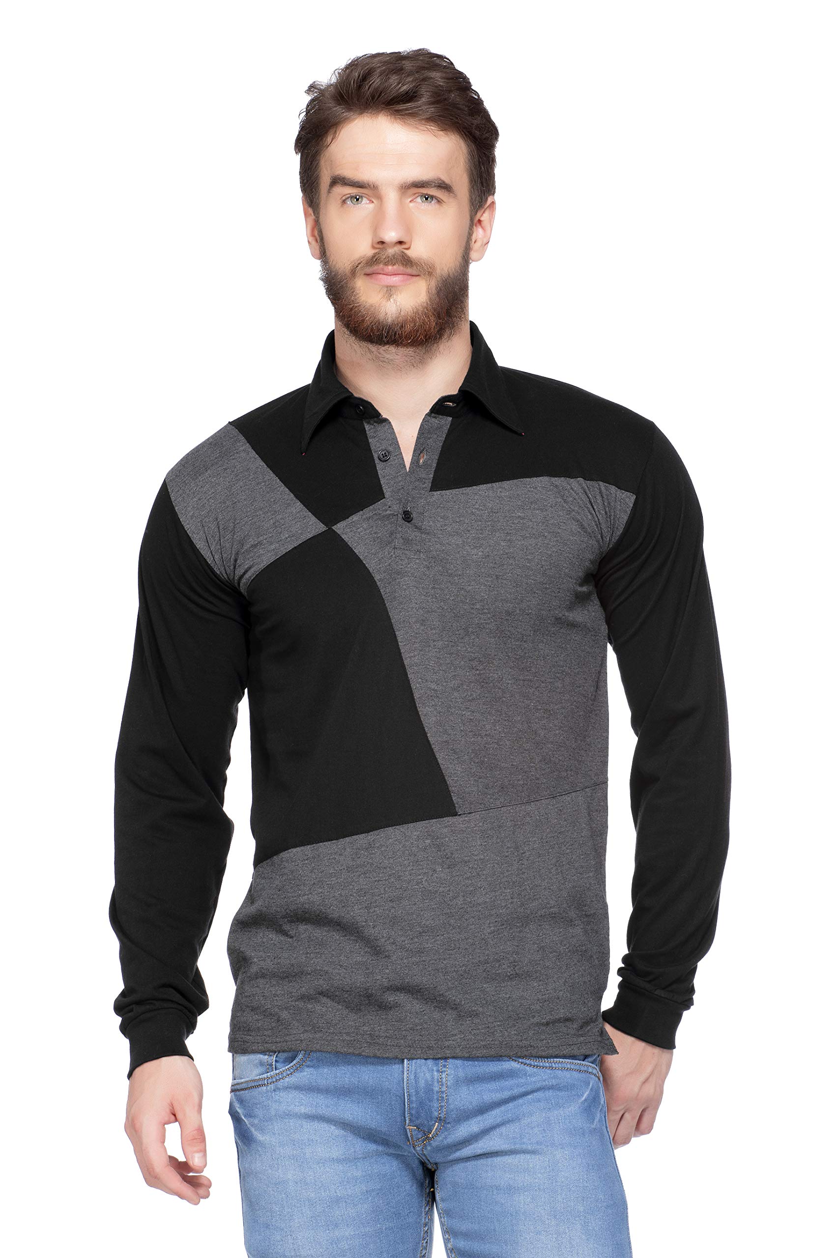 V3Squared Regular Fit 100% Cotton Bio-Washed Casual Polo T-Shirts for Men�s (Grey,Black)