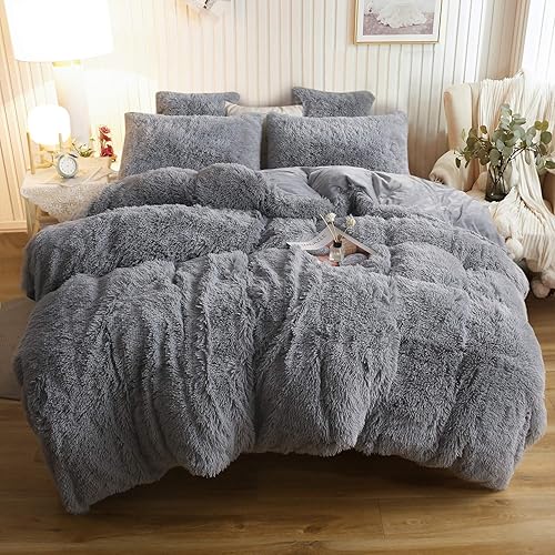 Miniatura 1 de XeGe juego de funda de edredón de terciopelo de lujo ultrasuave, juego de cama de 2piezas, 1funda de edredón de piel sintética y 1funda de almohada