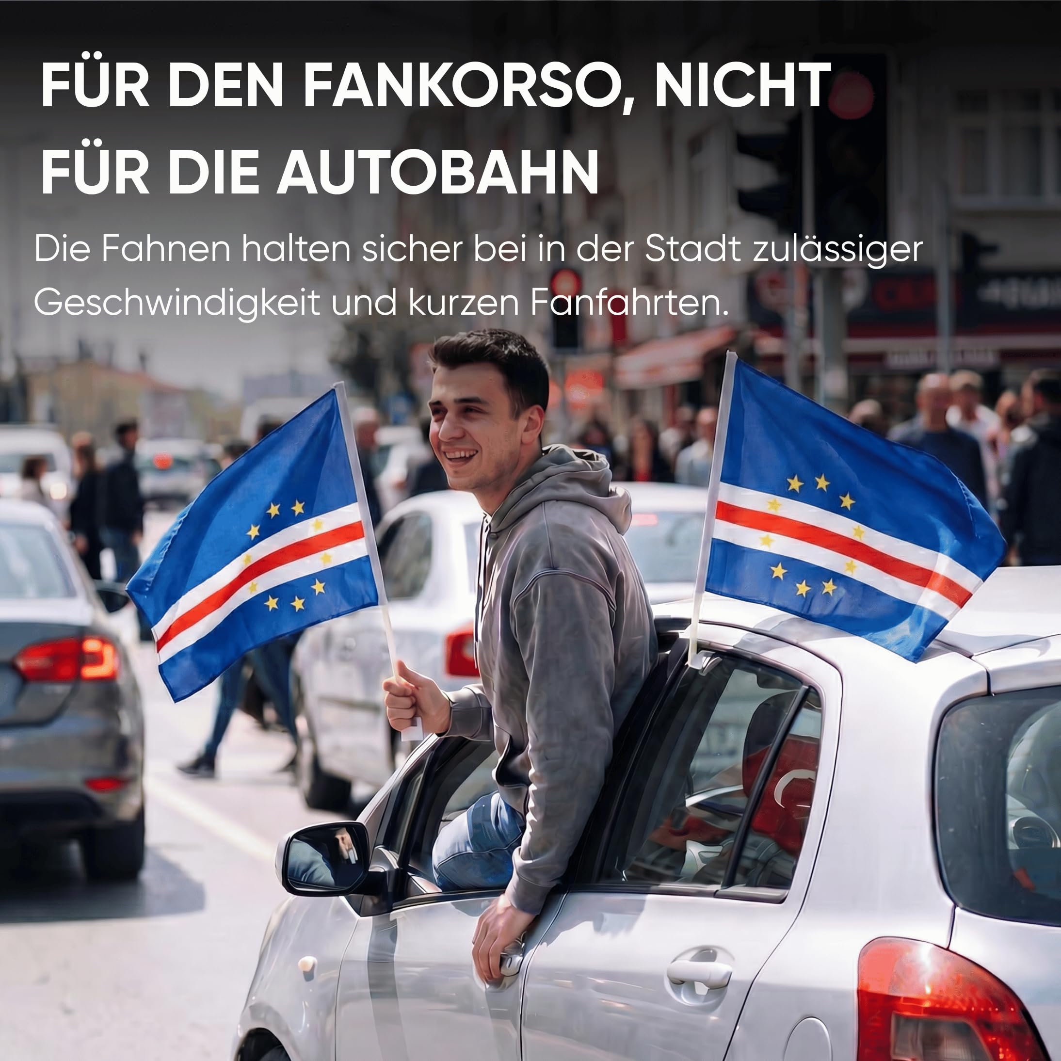 2er Set Auto Fahne Kap Verde - Autofahnen Kapverdische Flagge 30 x 45 cm, Fußball Fanartikel, WM & EM, Länderflagge Kap Verde