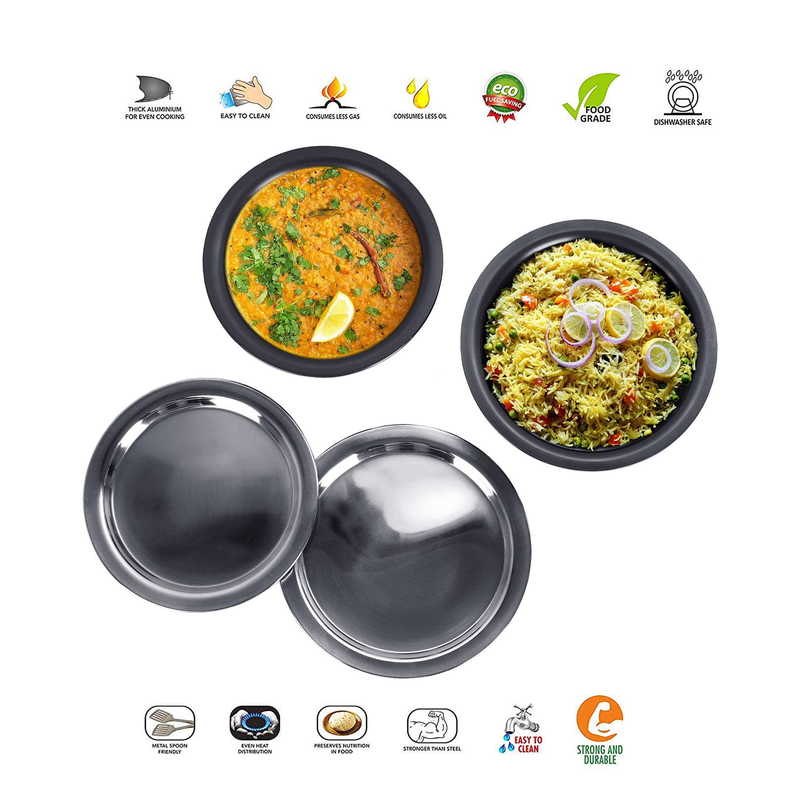 Sumeet Aluminium 3Mm Thick Hard Anodized Tope Set Of 2 Pc With S.S. Lid Size No.09 (0.5 Liter), No. 10 (0.9 Liter), Black