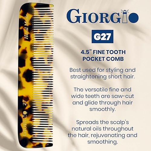 Miniatura 2 de Giorgio G27 - Peine de bolsillo de dientes finos hecho a mano, alisador de peine para el cuidado diario del cabello, bigote y barba para hombres,