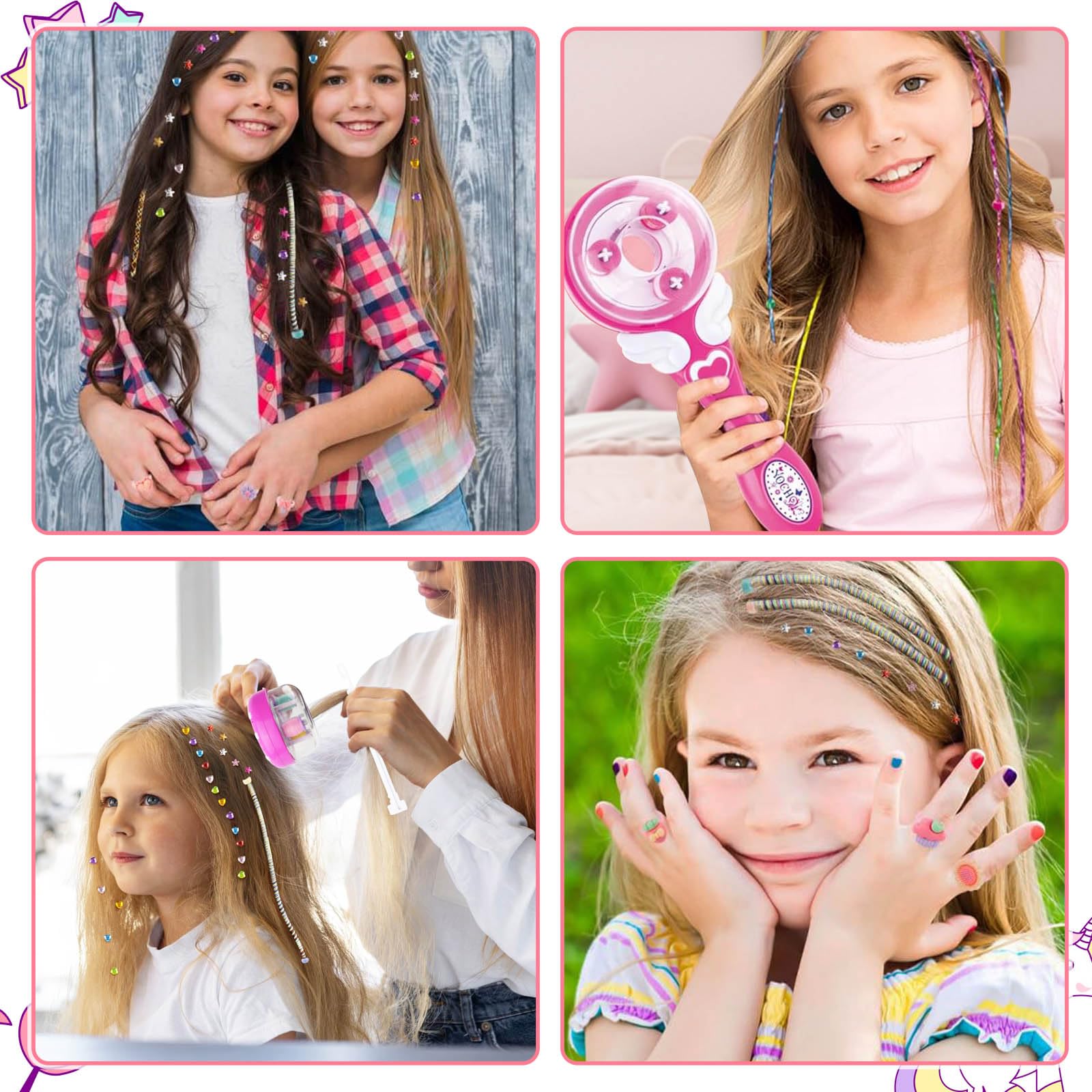Herramientas de Peinado, Kit de Peinado para Niñas con 120 Gemas, Kit de Trenzado de Pelo para Niña, Regalo de Cumpleaños y Navidad
