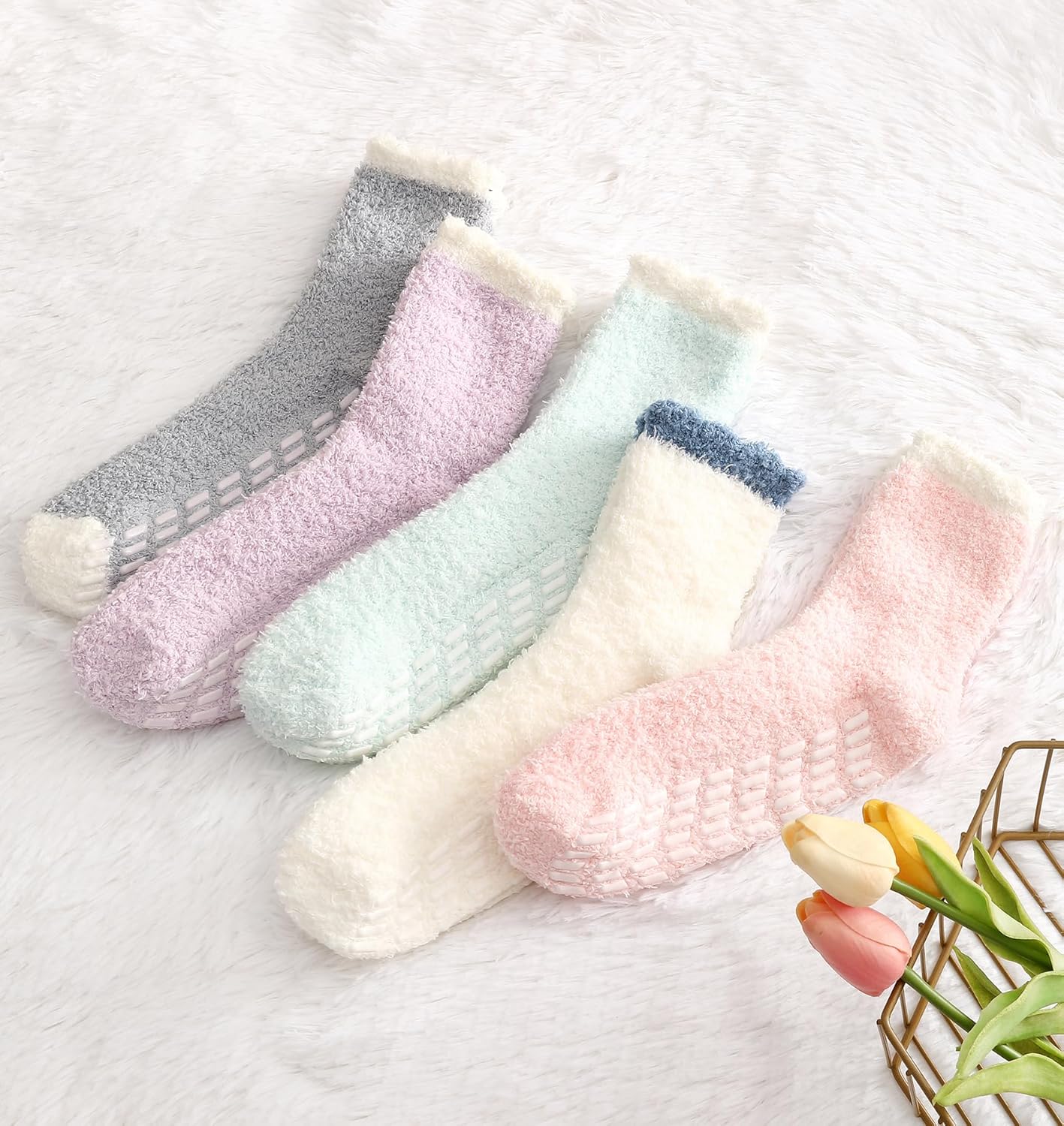 Bevigorio Non Slip Slipper Socks for Women Hospital Fuzzy Socks with Grips Cozy Grippy Winter Warm Gifts - Image 7