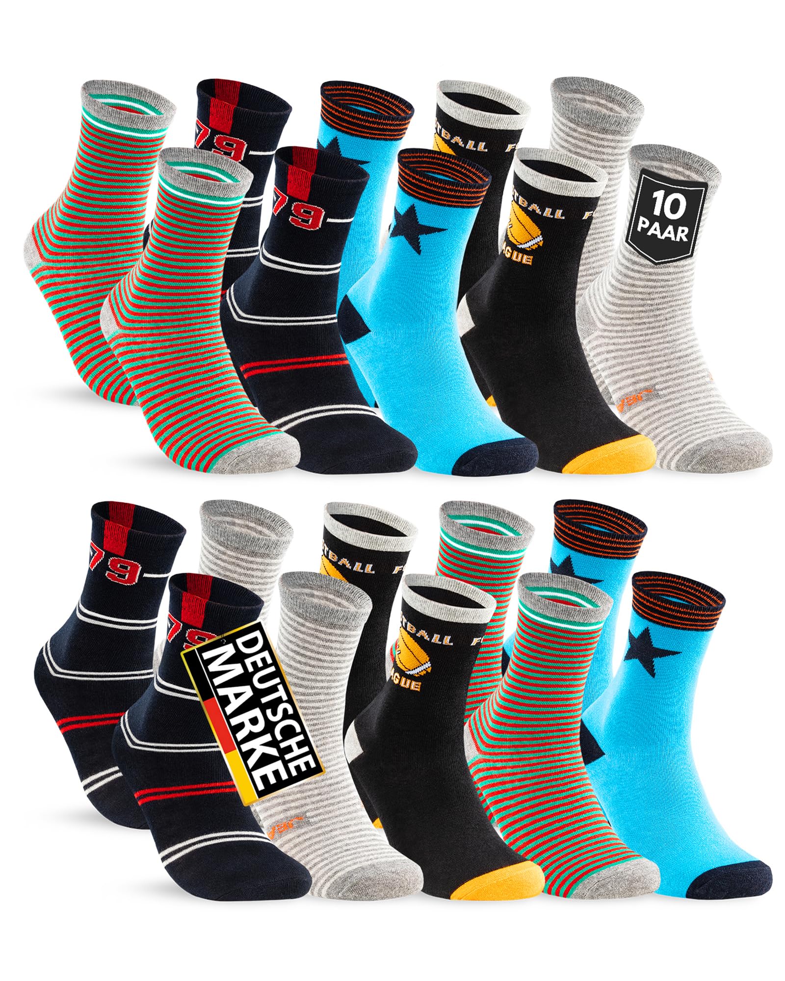 10 Paar Kinder Socken Jungen & Mädchen Baumwolle Kindersocken 54333 (27-30)