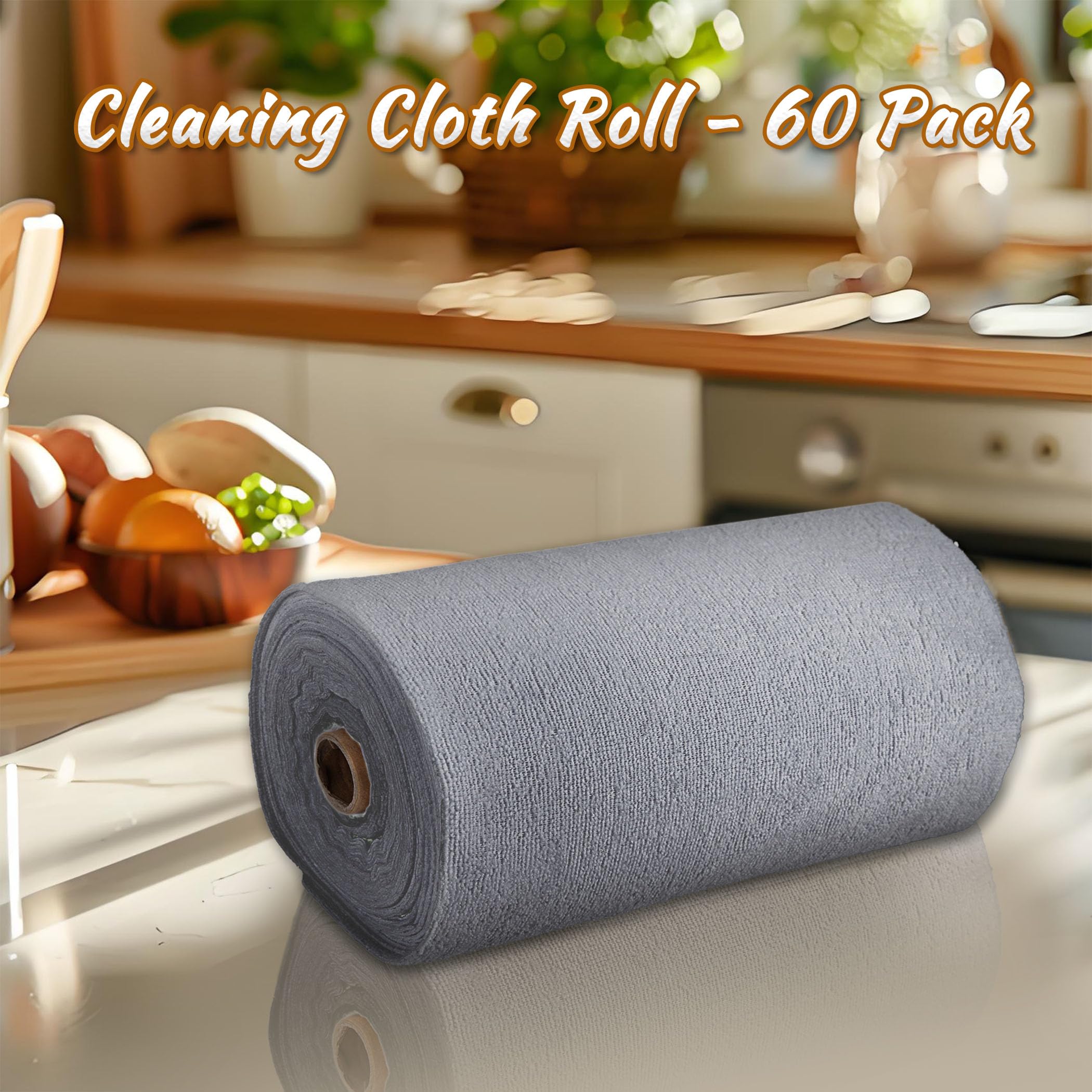 CARTMAN 60 Pack Microfiber Cleaning Cloth, Reusable Tear Away Towels Roll, 12"x12", Multi-Purpose Microfiber Towels Cleaning, Lint Free, Absorbent Cleaning Rags for Kitchen, Car, Glass (Grey) 2