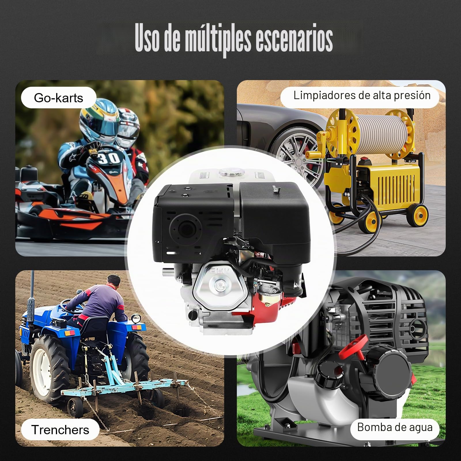 Motor de gasolina de 4 tiempos, 15 CV, 9700 W, 420 cc, 3600 rpm, refrigerado por aire, 6,5 l, para sistemas de bombeo, generadores, equipos de construcción
