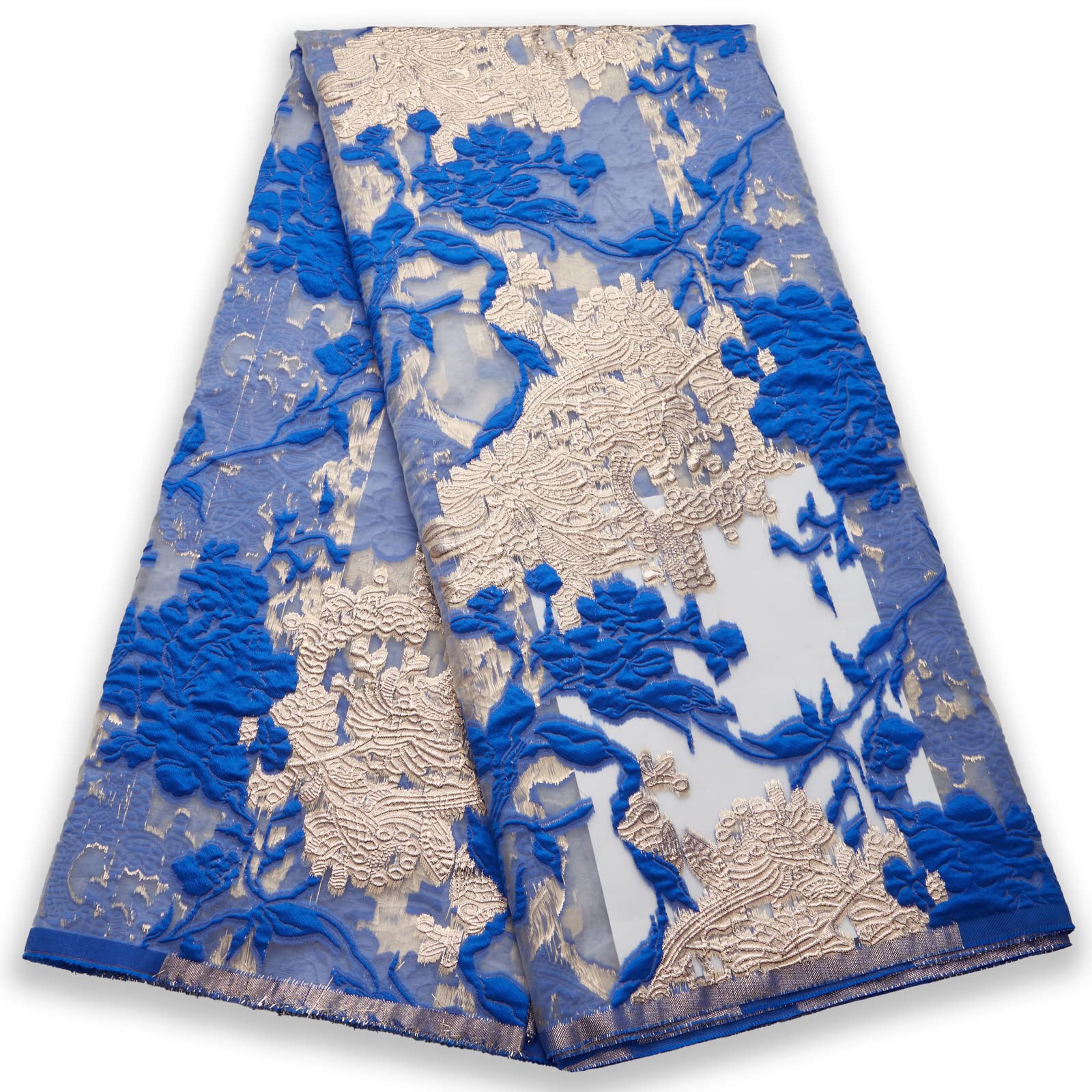 SJD LACE African Lace Fabric 5 Yards, French Embroidery Gilding Mesh Lace Fabric for Wedding Party Sewing