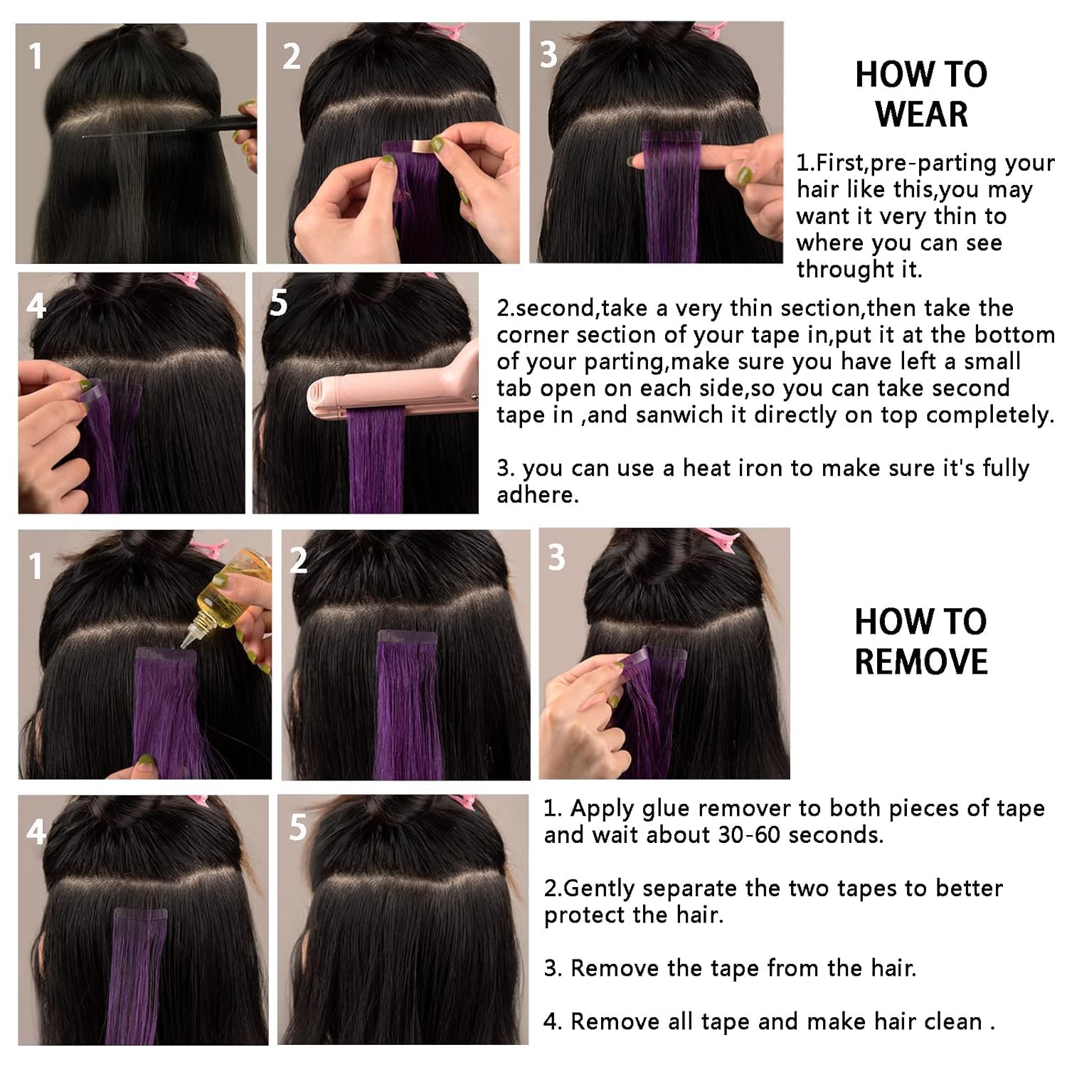 HotLulana Extension Adesive Capelli Veri Purple Tape in Extension Natua Nero Remy Estension Adesive Capelli Naturali al 100% 10pcs 25g Extension Capelli Veri Biadesivo 20Pollici (50cm)