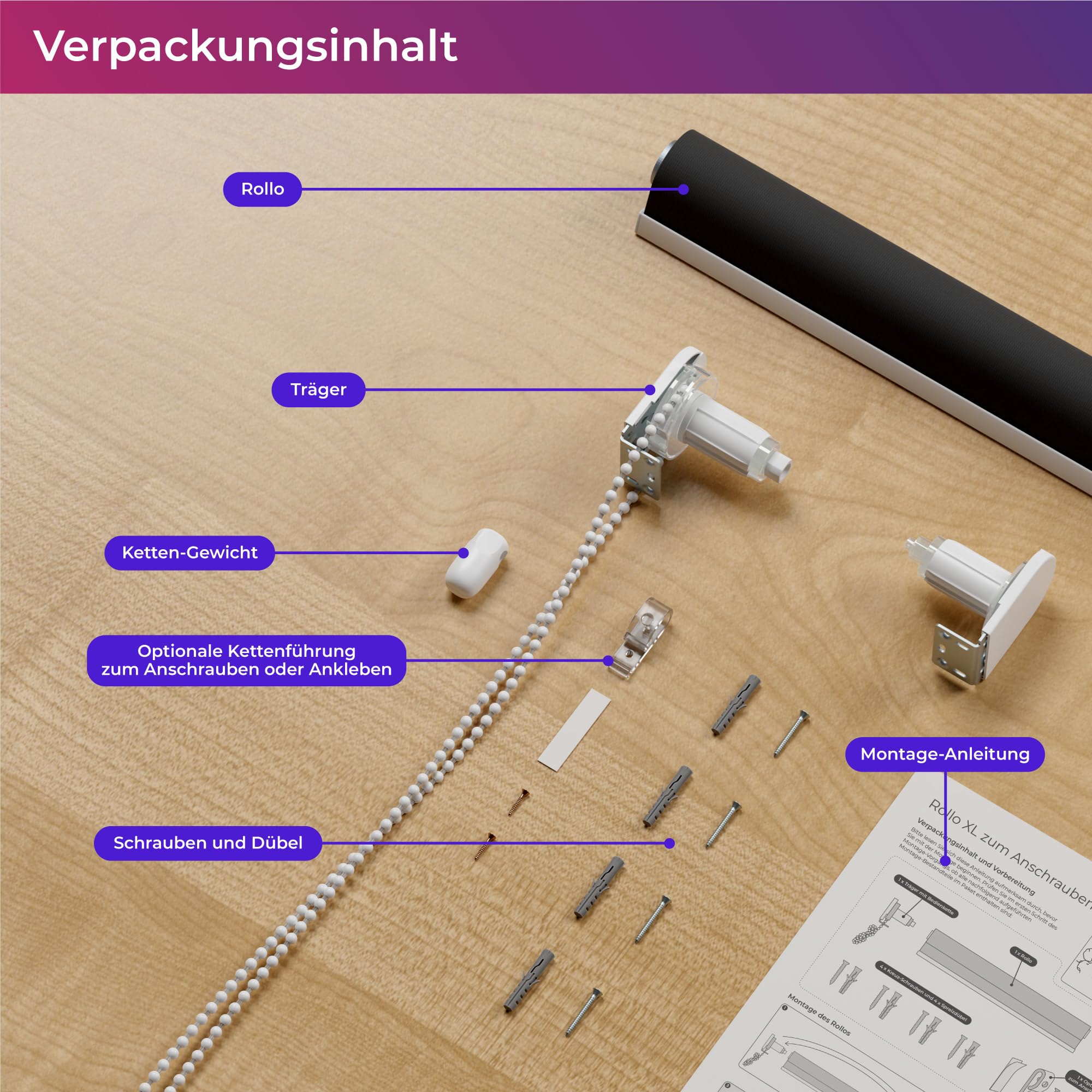 schattenfreu.de Rollo XL nach Maß | Zum Anschrauben an der Wand oder Decke | Thermo Blackout | Für Fenster und Türen