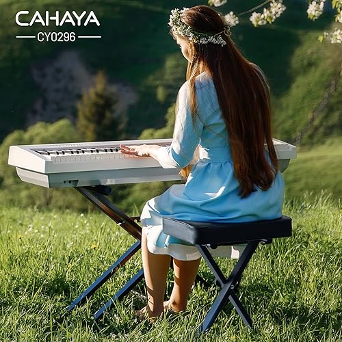 Miniatura 2 de CAHAYA Banco de teclado estilo X de 3.5 pulgadas de grosor, cojín acolchado, banco de piano, altura ajustable, asiento para teclados digitales