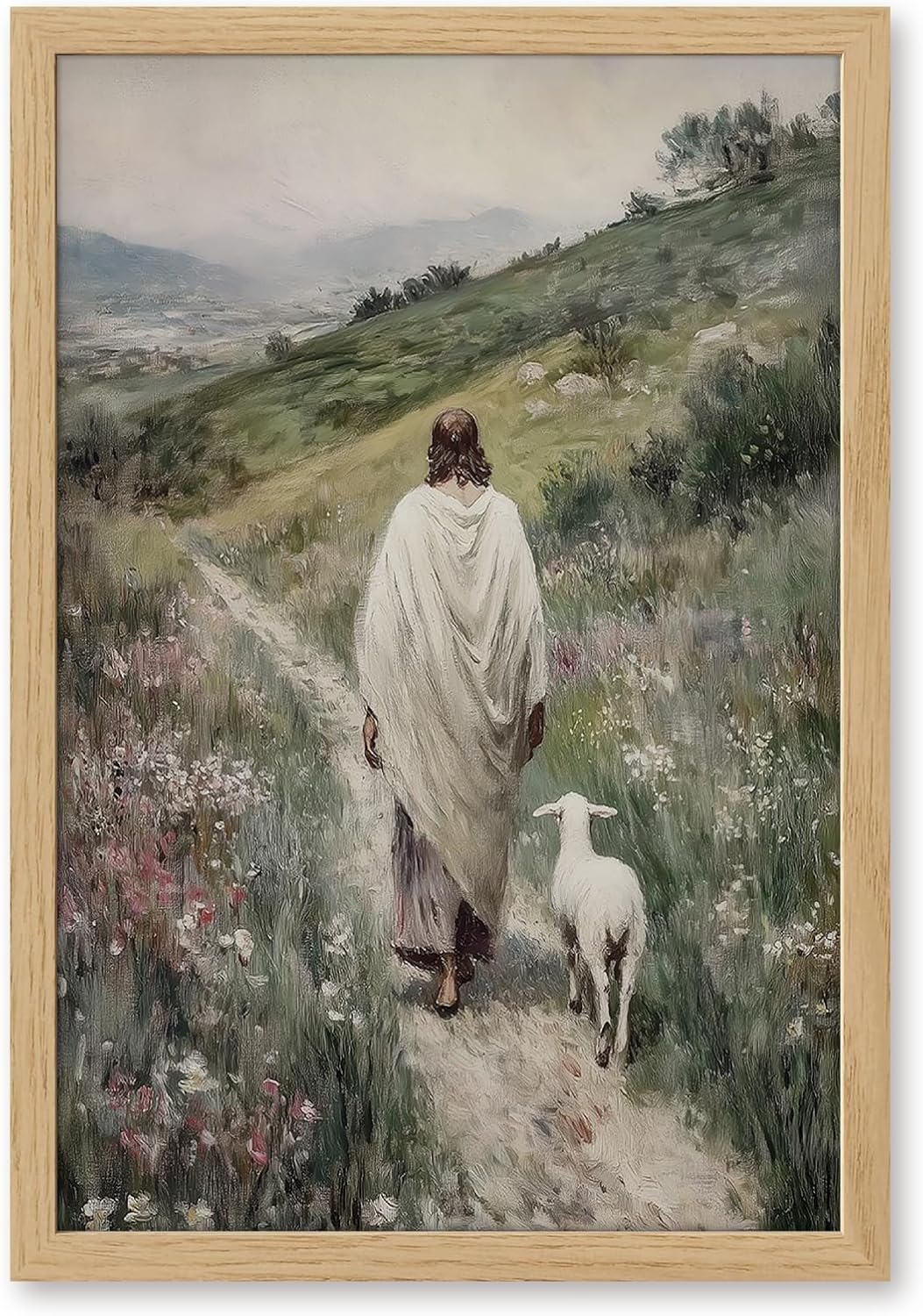 Póster retro cristiano vintage con estampado de paisaje de cordero, lienzo religioso, pintura al óleo para iglesia, sala de estar, dormitorio, fe,