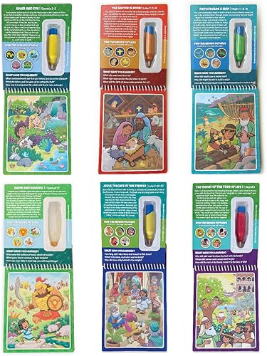 Miniatura 2 de KangaToys Paquete de 6 pinceles acuáticos, revelación de agua, libro de actividades de escritura para colorear para niños (paquete de 6 Biblia y