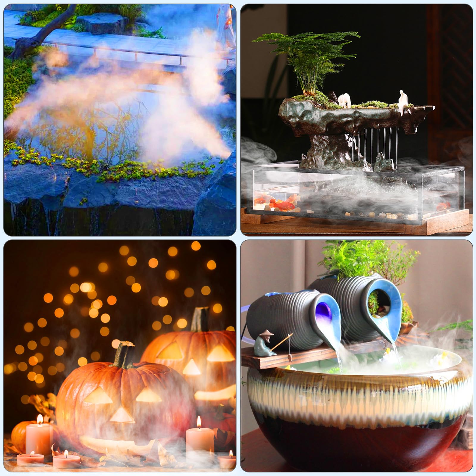 Nebulizzatore ad ultrasuoni, 350 ml/h, nebulizzatore a ultrasuoni, per fontana, stagno, acquario, giardino, rockery, Halloween Pumpkin e vaso da strega