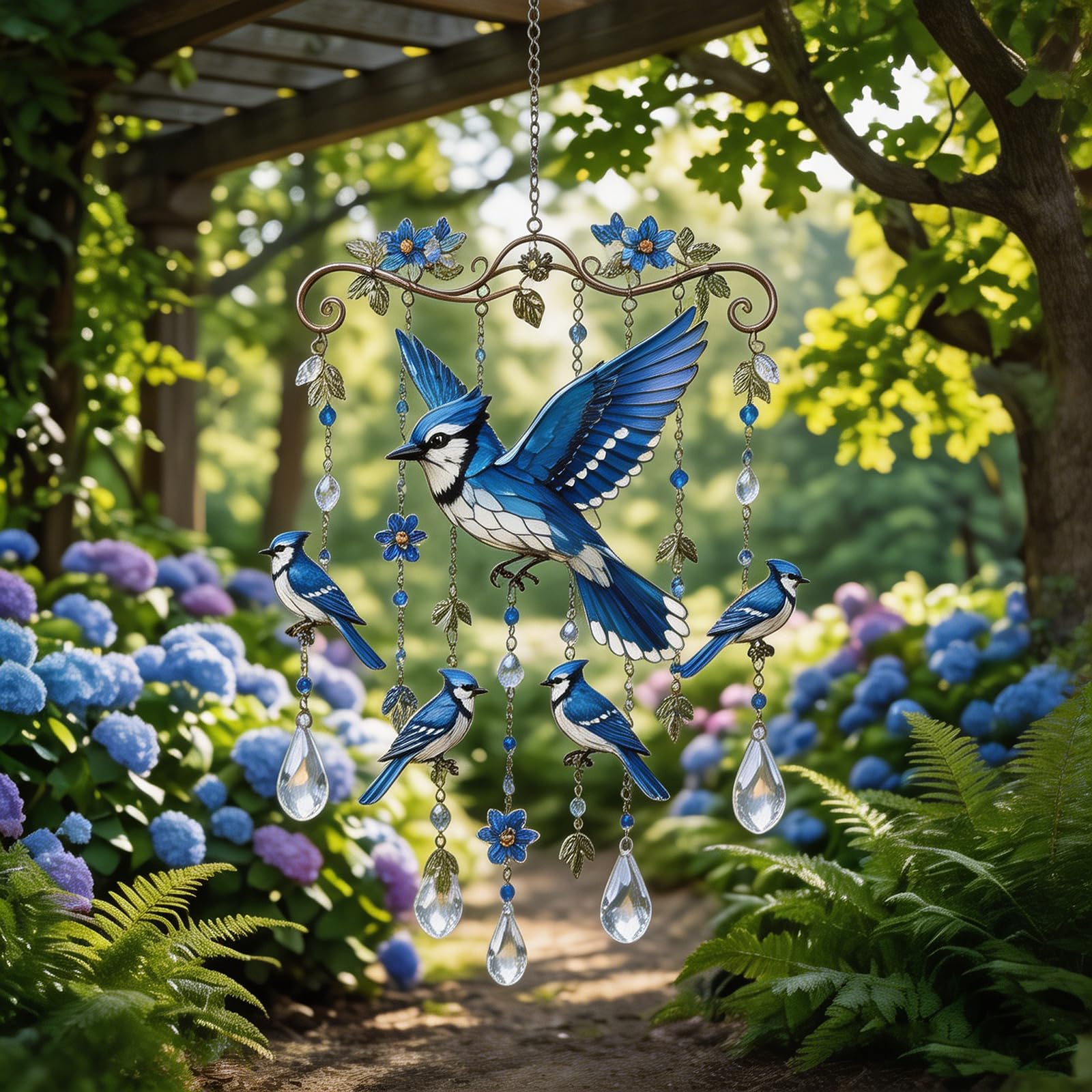 Graceful Hummingbird Wind Chime Hummingbird Wind Chimes for Outside Metal Hanging Wind Chime with Crystal Pendants Wind Chimes for Patio Balcony Yard Garden Decor (Blue)