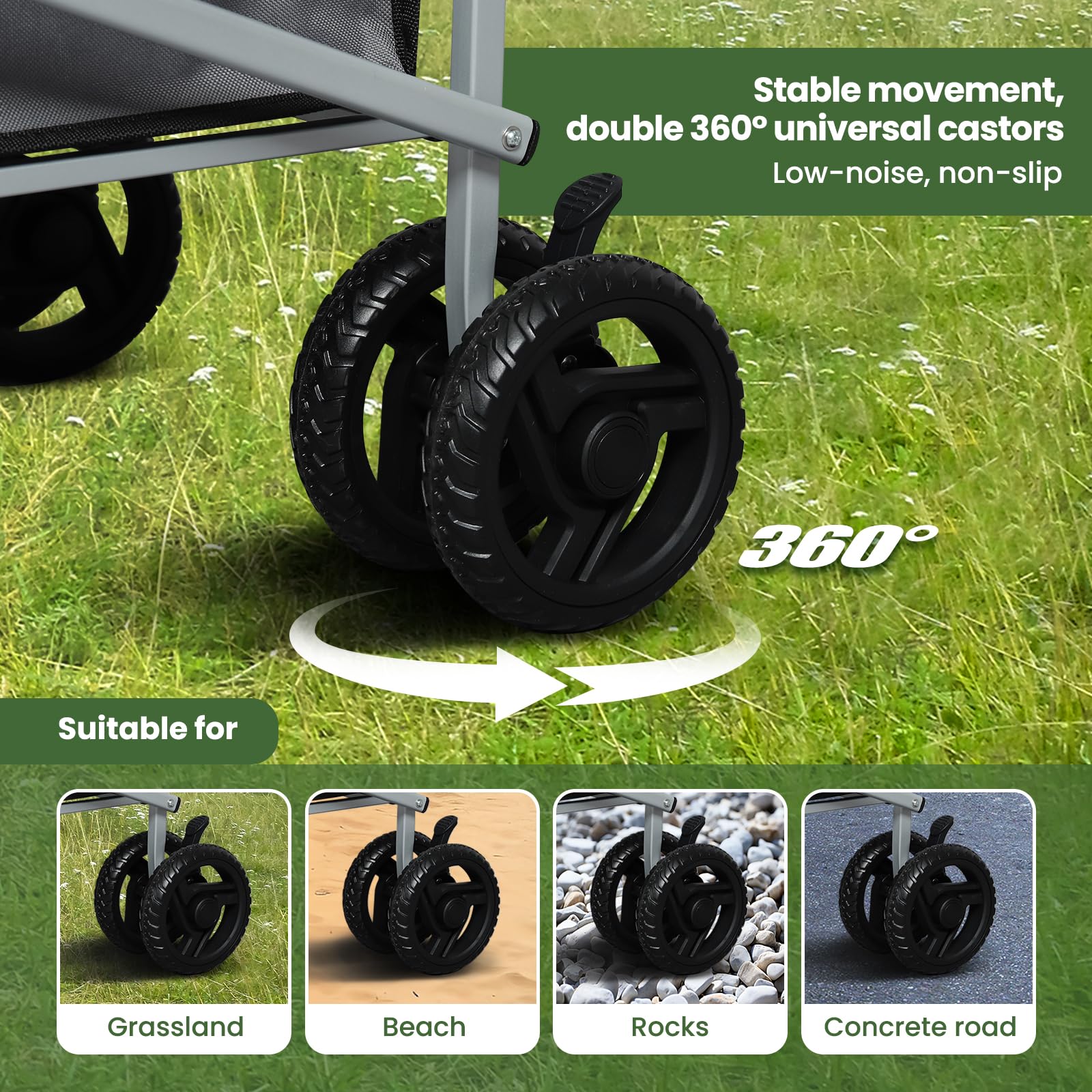 WOLTU Chariot de Jardin Pliable, Chariot à roulettes pour Camping, Pique-Nique, Plage, Courses, Jardinage, en Tissu Oxford+Métal, Gris Foncé