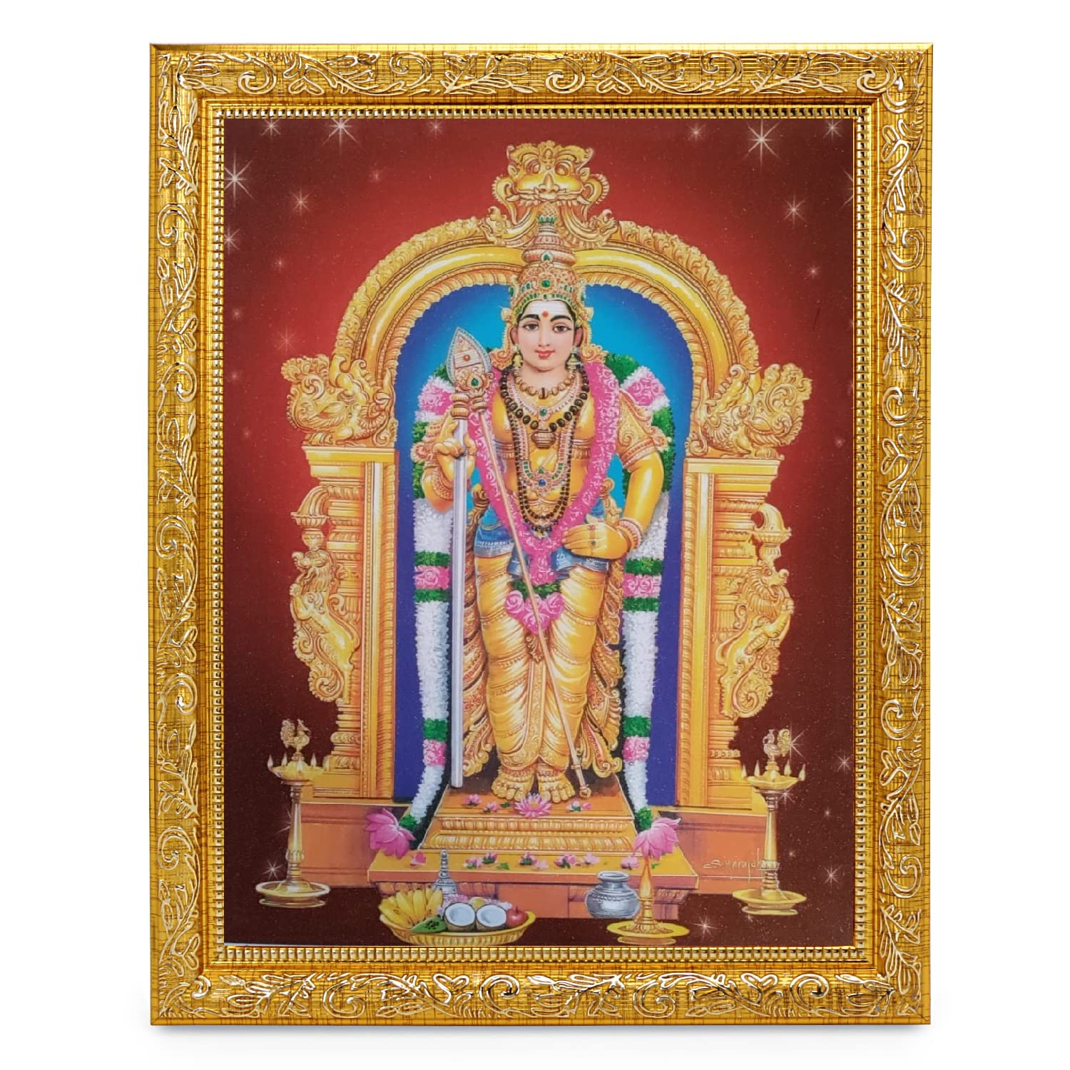Murugan illustration dorée protectrice 28x33 cm image spirituelle