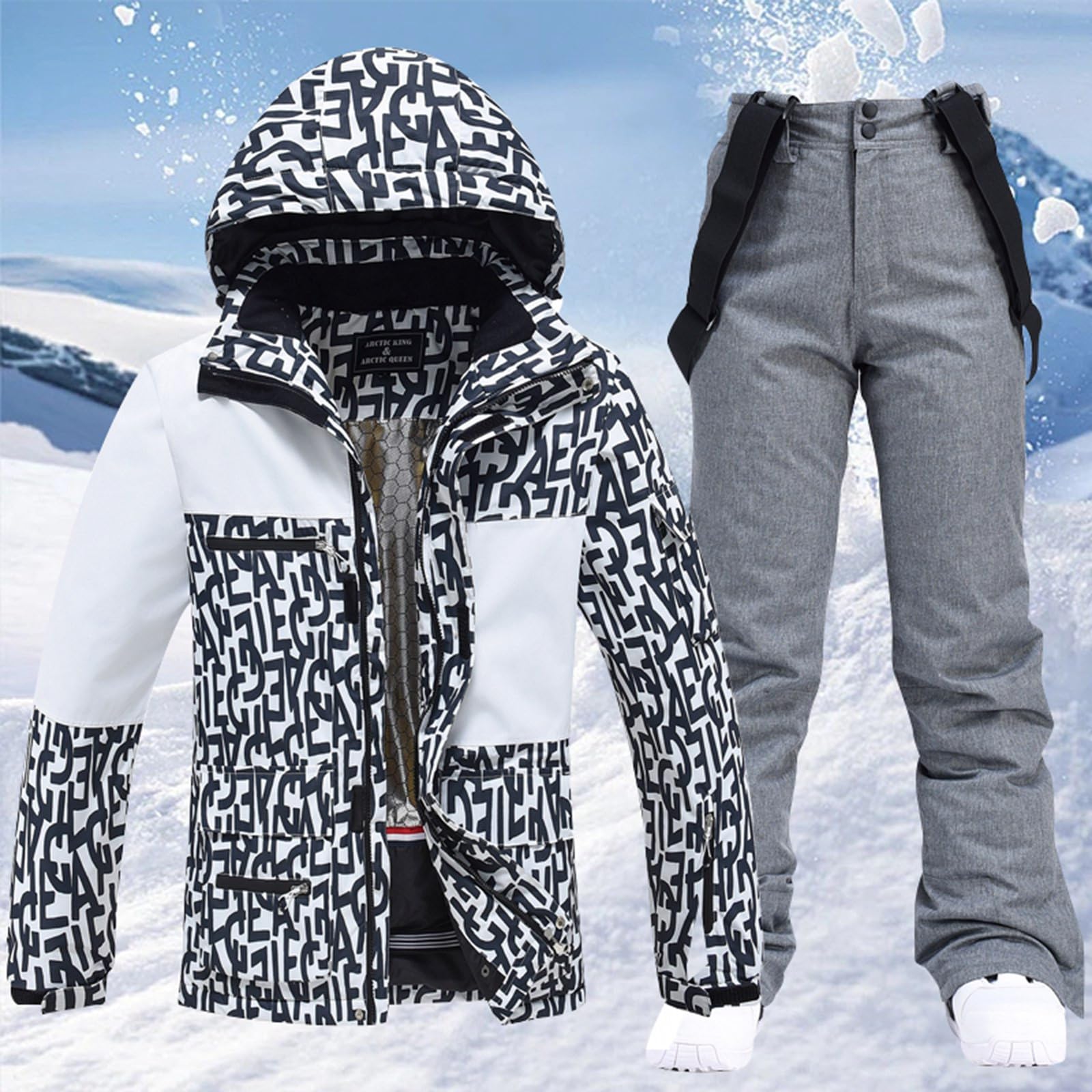 Generisch Skianzug Damen 2 Teilig Set: Skijacke Und Skihose Große Größen Schneeanzug Wasserdicht Skianzüge Zweiteiler Ski Anzug Warme Skioverall Winter Overall