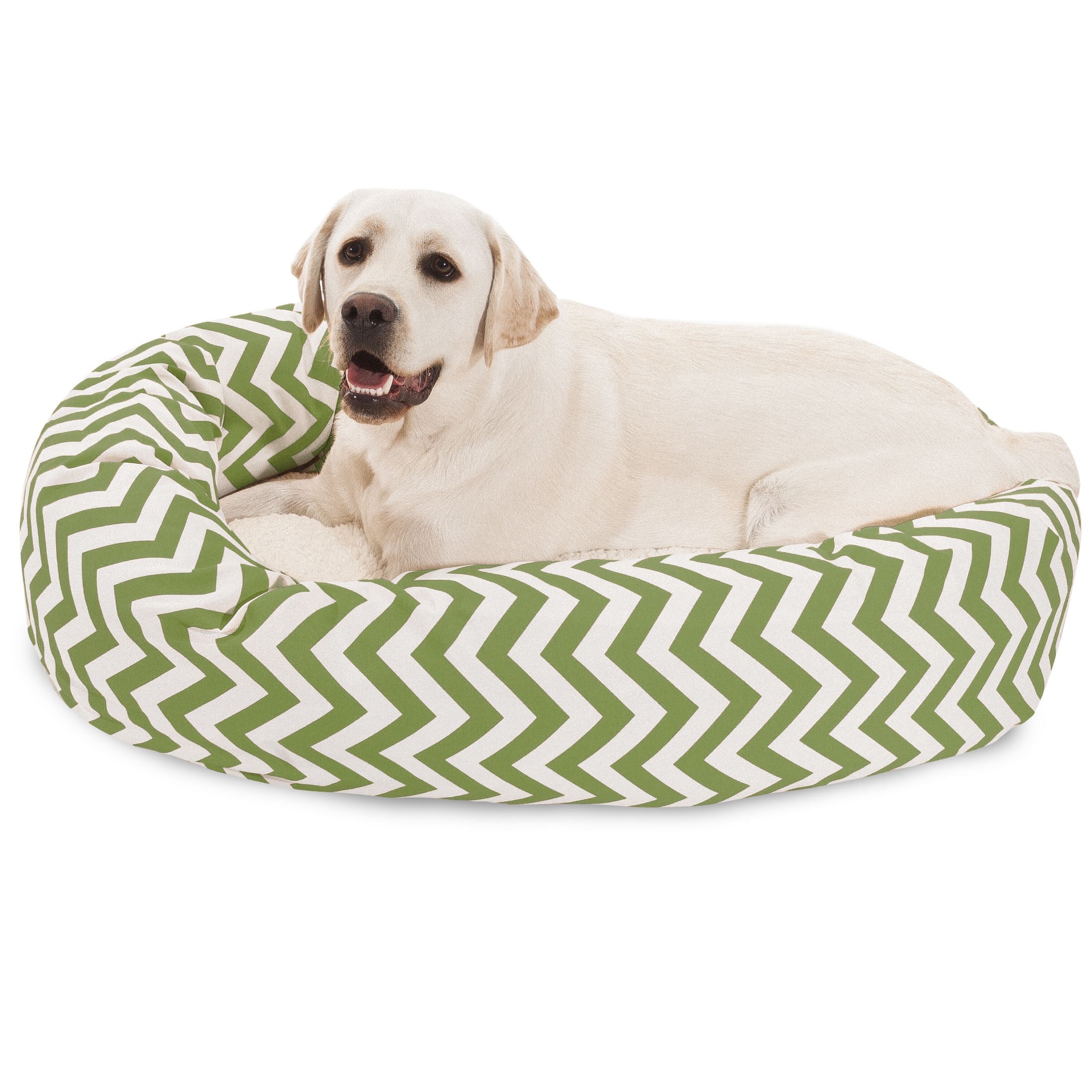 Majestic Pet 40 Inch Chevron Sherpa Calming Dog Bed Washable – Cozy Soft Round Pet Bed with Spine for Head Support - Fluffy Donut Bed 40x29x9 (inch) – Large - SAGE
