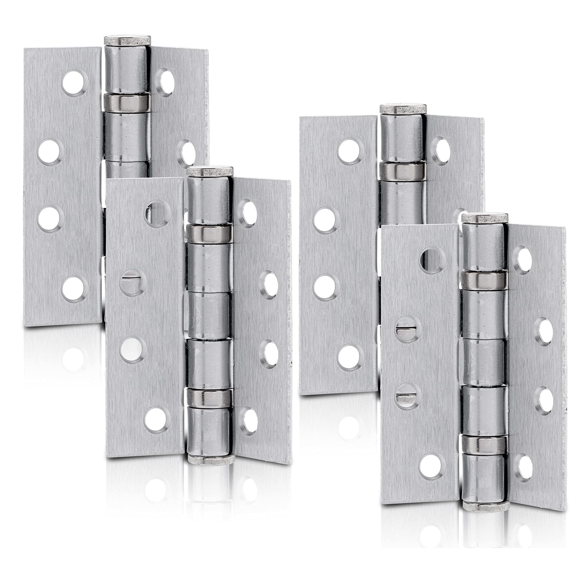 Xfort Satin Chrome 4 Inch (100Mm) Ball Bearing Hinges, Steel Door Hinge For Wooden Doors (2 Pairs)