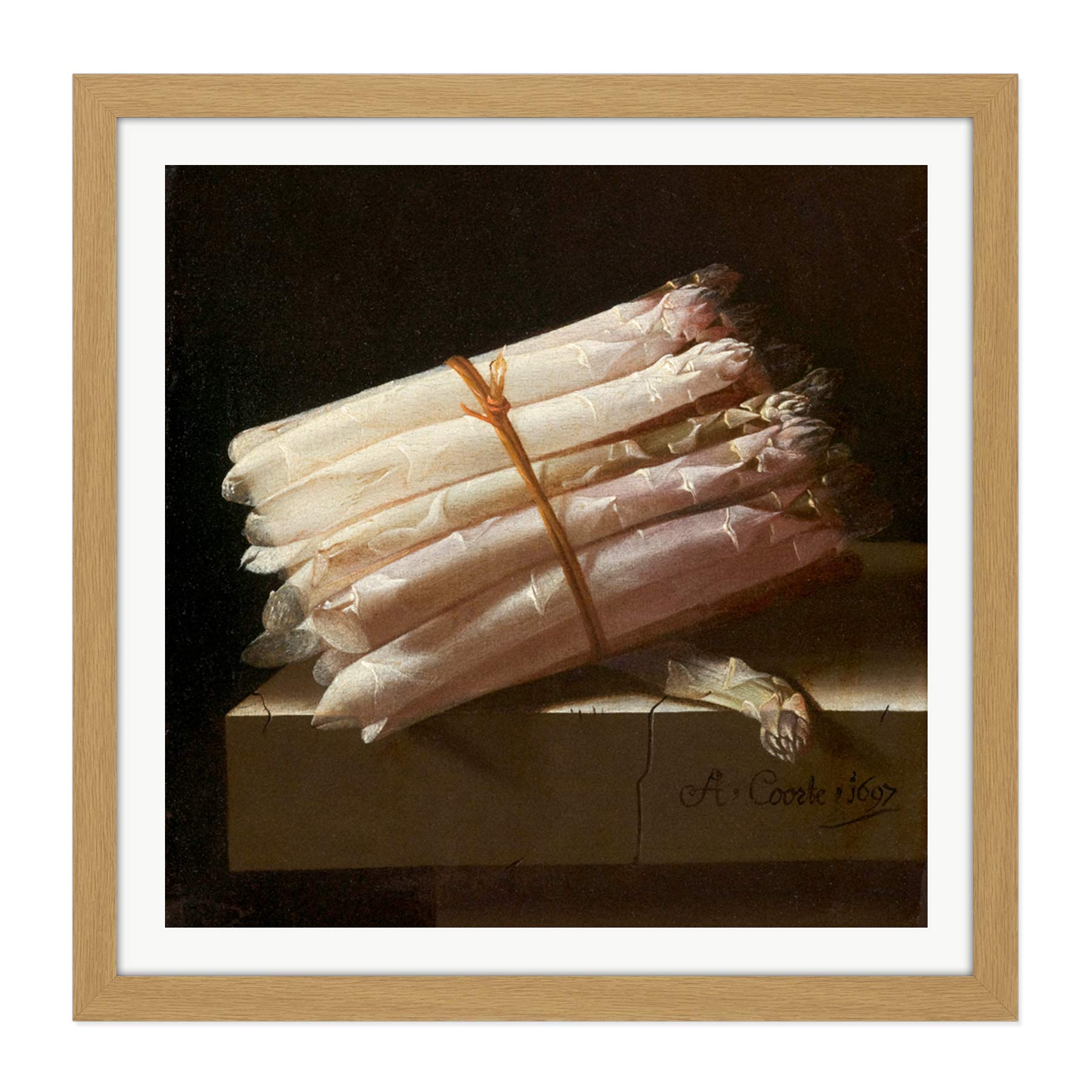 Artery8 Adriaen Coorte Still Life With Asparagus Painting Square Wooden Framed Wall Art Print Picture 16X16 Inch
