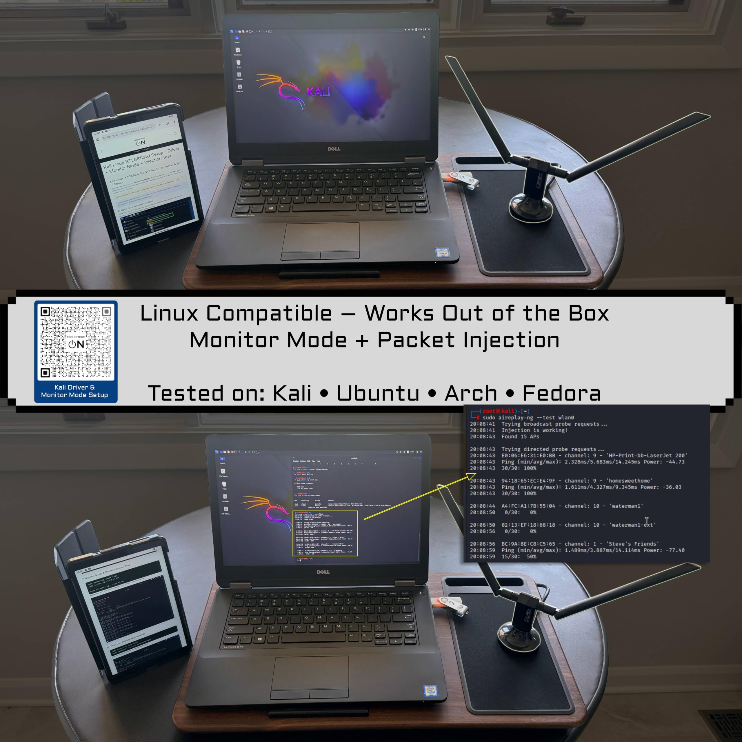 AC1200 RTL8812AU Adaptador USB WiFi para Kali Linux, Ubuntu y Fedora | Adaptador USB 3.0 de doble banda RTL8812AU para modo de monitor Kali; PnP probado en Ubuntu, Fedora, Arch, openSUSE y más