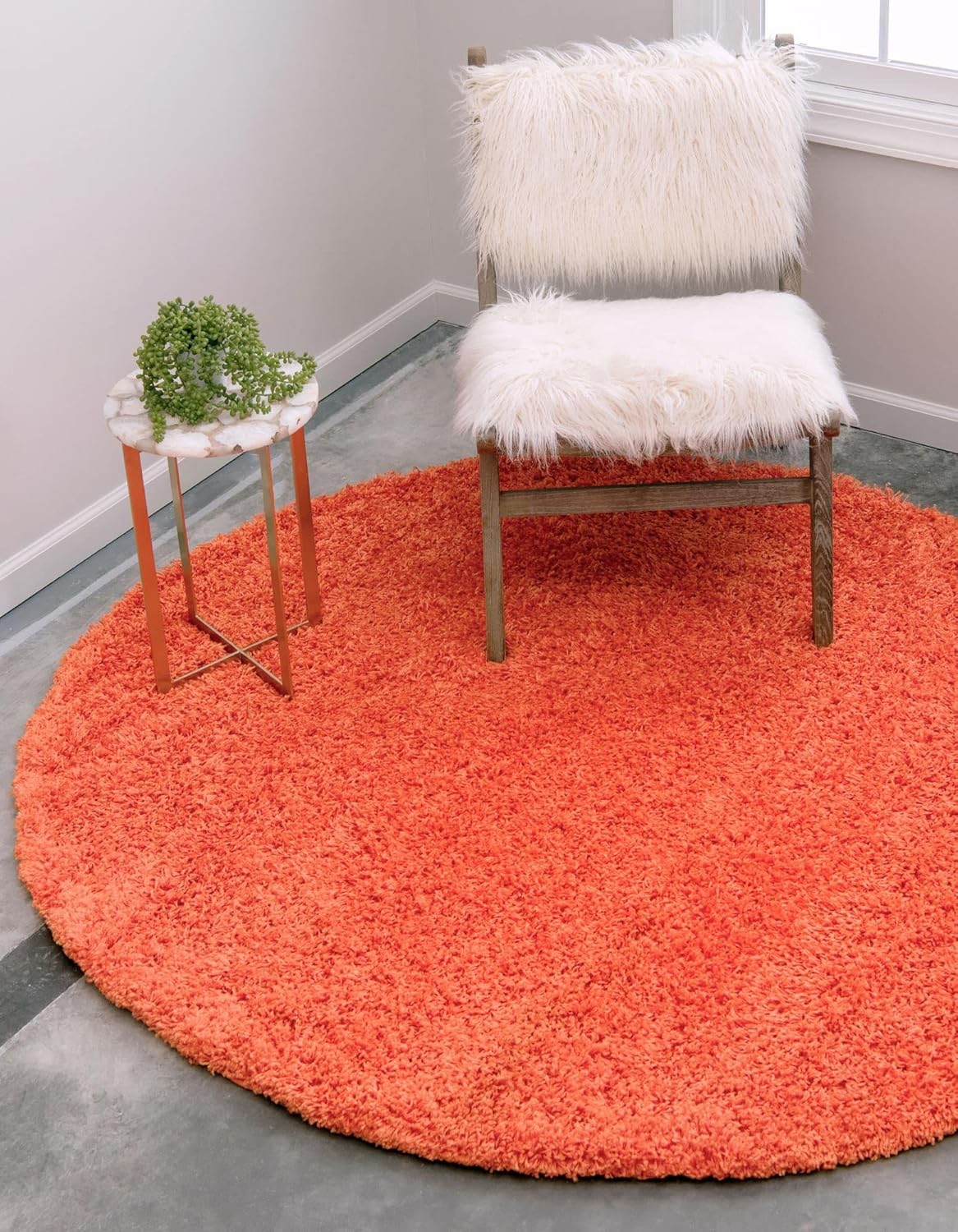 Unique Loom Solid Shag Collection Area Rug (4' 1" Round, Tiger Orange)